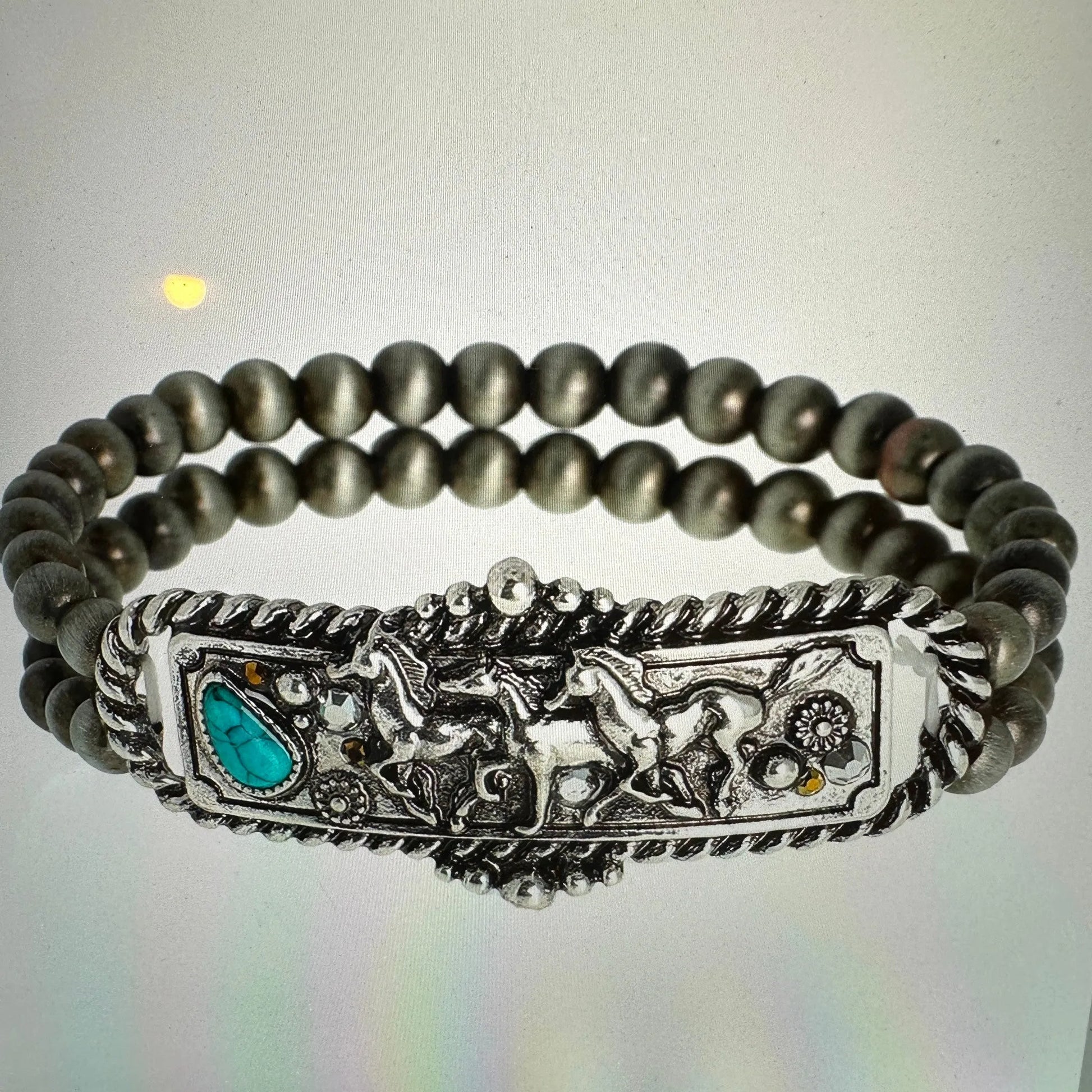 Handcrafted Boho Western Navajo Horse Estuarian Turquoise Stretch Bracelet, Gift BoxHandcrafted Boho Western Navajo Horse Estuarian Turquoise Stretch Bracelet, Gift Box - Premium boho bracelet from Silver Elegant - Just $24! Shop now at Silver Elegant