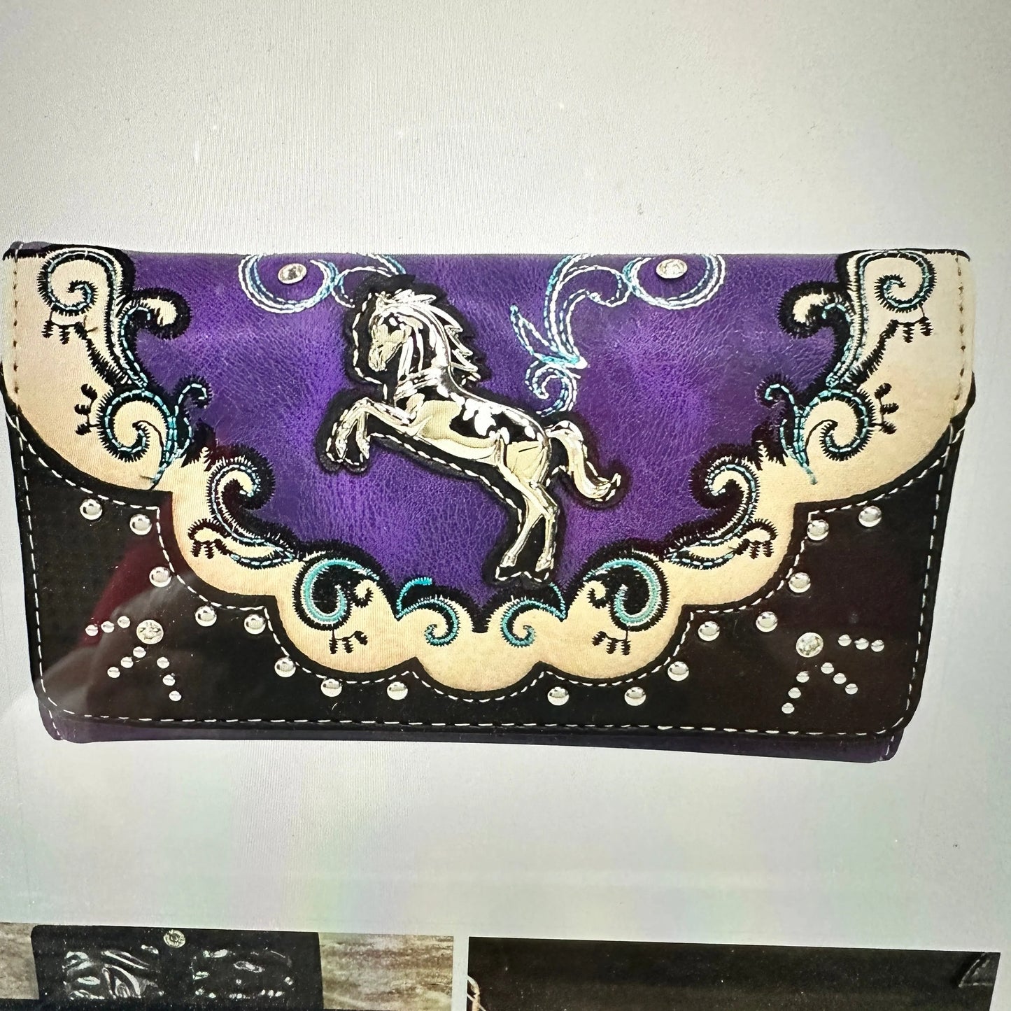 Silver Horse Western Crossbody Wallet: PurpleSilver Horse Western Crossbody Wallet: Purple - Premium Boho Wallet from Lunar Deer - Just $34! Shop now at Silver Elegant