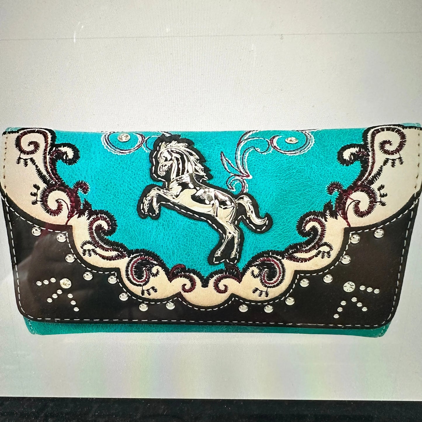 Silver Horse Western Crossbody Wallet: TurquoiseSilver Horse Western Crossbody Wallet: Turquoise - Premium Boho Wallet from Lunar Deer - Just $34! Shop now at Silver Elegant