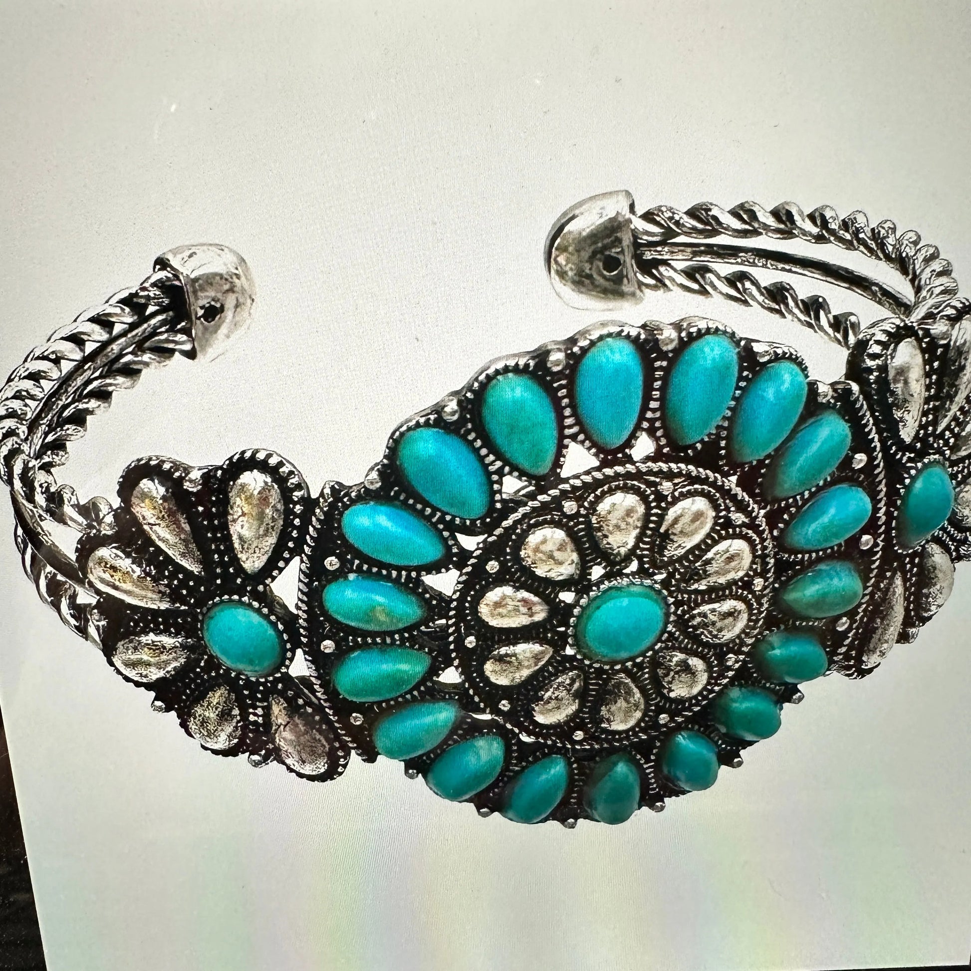 Handcrafted Western Boho Bangle, Flower Turquoise Stone Open Bangle, Gift BoxHandcrafted Western Boho Bangle, Flower Turquoise Stone Open Bangle, Gift Box - Premium boho bracelet from Lunar Deer - Just $29! Shop now at Silver Elegant