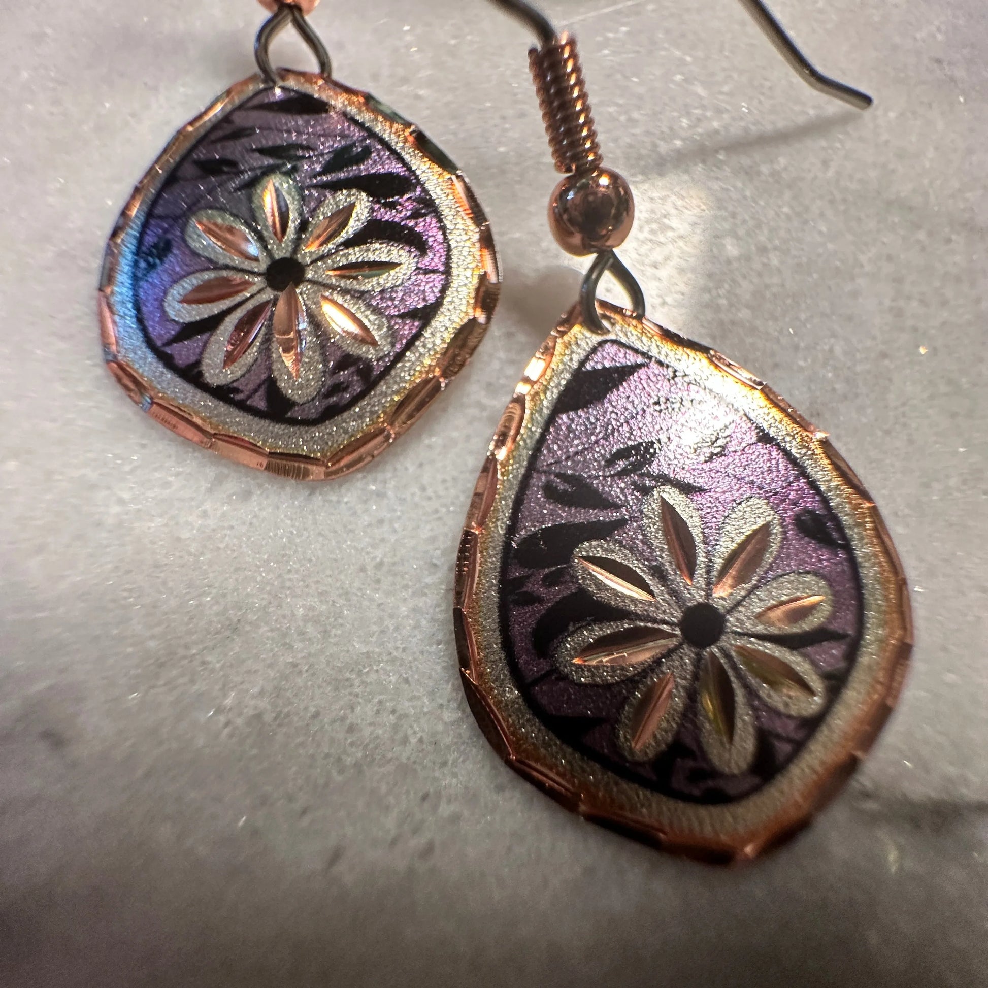 Handcrafted Boho Purple Floral Earrings, Diamond Cut Wire Drop Earrings, Gift BoxHandcrafted Boho Purple Floral Earrings, Diamond Cut Wire Drop Earrings, Gift Box - Premium Boho Drop Earring from COPPER ARTS INC. - Just $25! Shop now at Silver Elegant