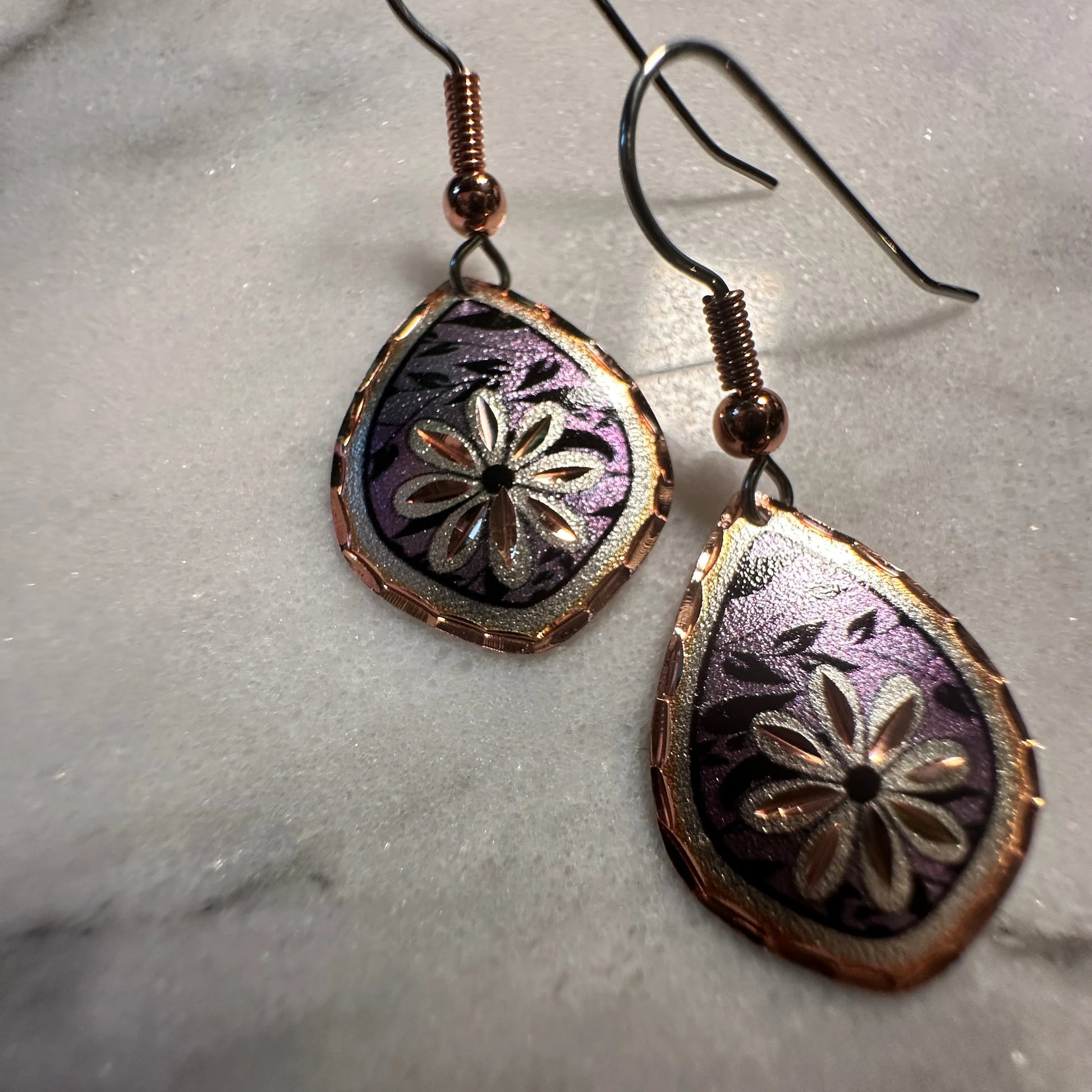 Handcrafted Boho Purple Floral Earrings, Diamond Cut Wire Drop Earrings, Gift BoxHandcrafted Boho Purple Floral Earrings, Diamond Cut Wire Drop Earrings, Gift Box - Premium Boho Drop Earring from COPPER ARTS INC. - Just $25! Shop now at Silver Elegant