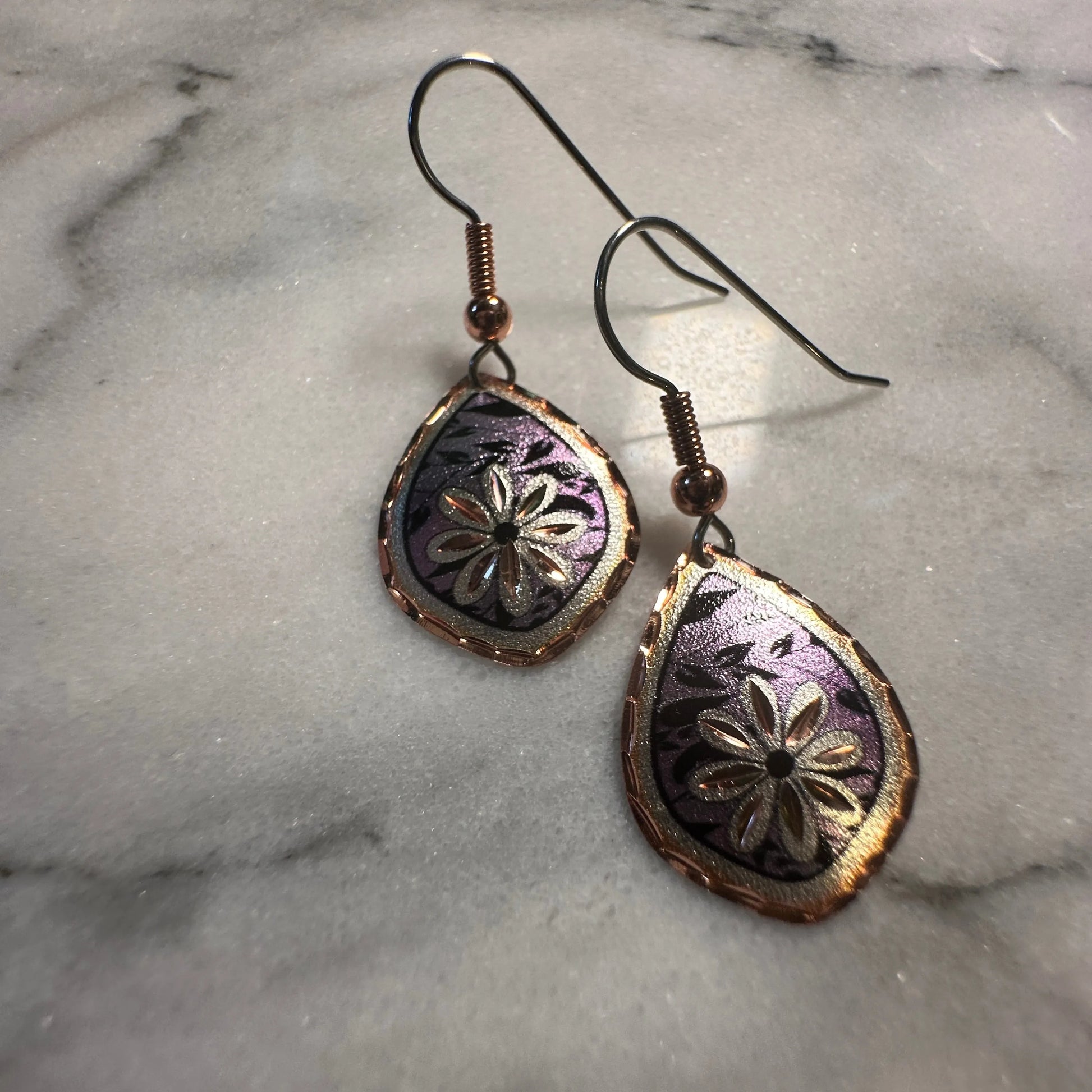 Handcrafted Boho Purple Floral Earrings, Diamond Cut Wire Drop Earrings, Gift BoxHandcrafted Boho Purple Floral Earrings, Diamond Cut Wire Drop Earrings, Gift Box - Premium Boho Drop Earring from COPPER ARTS INC. - Just $25! Shop now at Silver Elegant