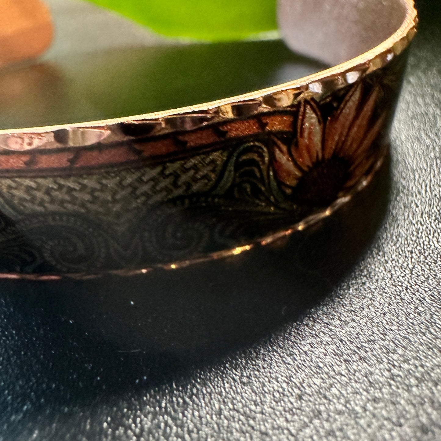 Handcrafted Copper Sunflower Narrow Cuff Bracelet Gift Box