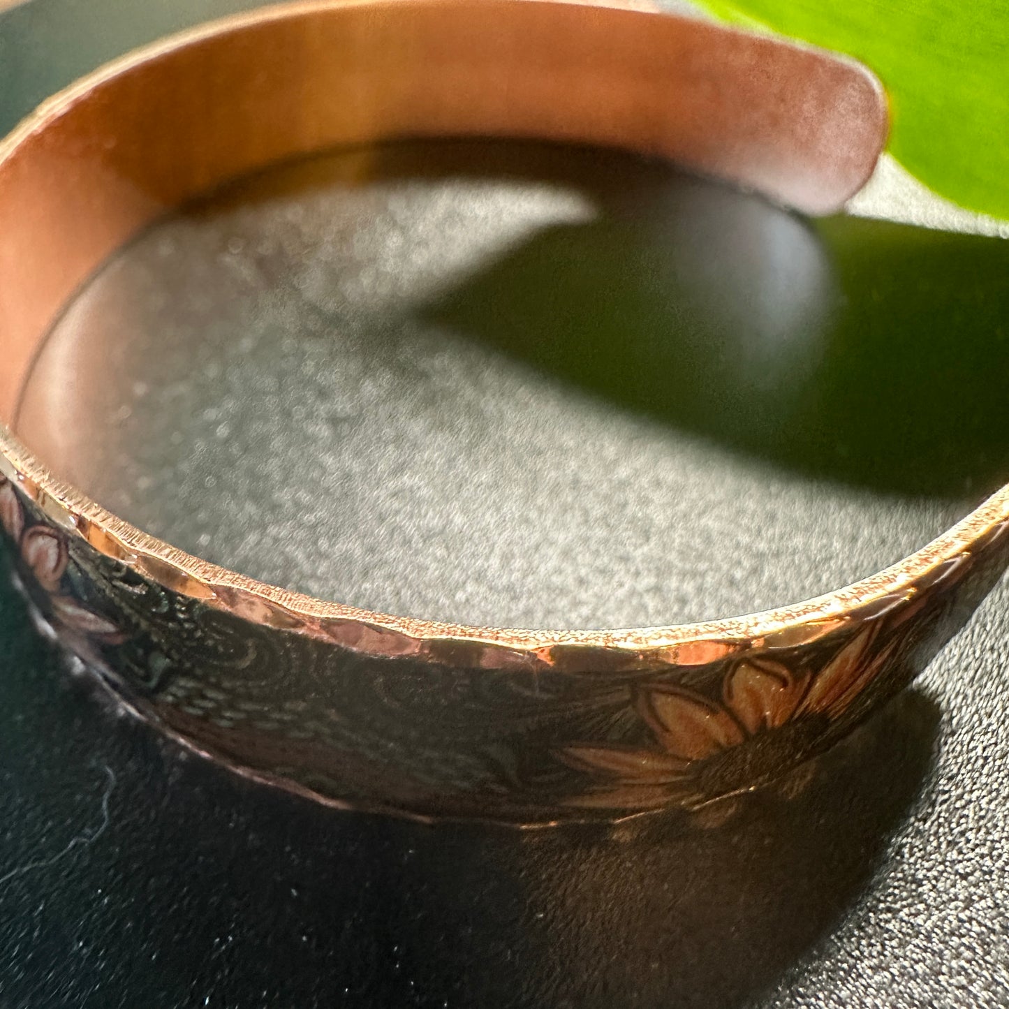 Handcrafted Copper Sunflower Narrow Cuff Bracelet Gift Box
