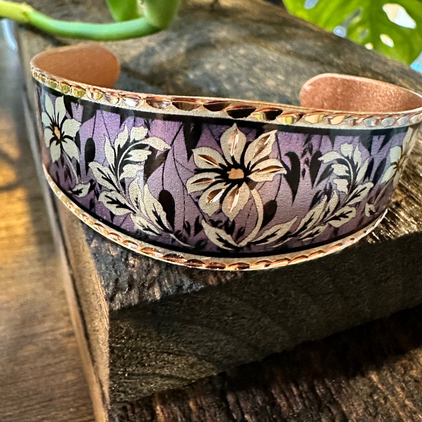 Handmade Boho Copper Purple Floral Wide Cuff Bracelet, Gift BoxHandmade Boho Copper Purple Floral Wide Cuff Bracelet, Gift Box - Premium boho bracelet from COPPER ARTS INC. - Just $32! Shop now at Silver Elegant