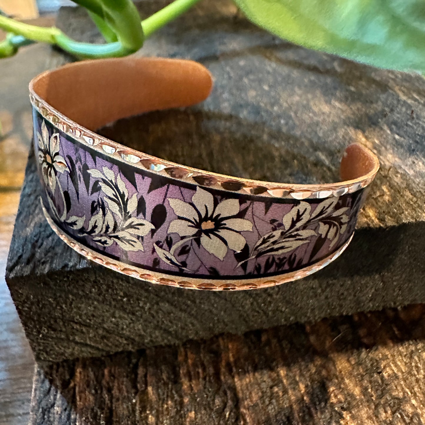 Handmade Boho Copper Purple Floral Wide Cuff Bracelet, Gift BoxHandmade Boho Copper Purple Floral Wide Cuff Bracelet, Gift Box - Premium boho bracelet from COPPER ARTS INC. - Just $32! Shop now at Silver Elegant