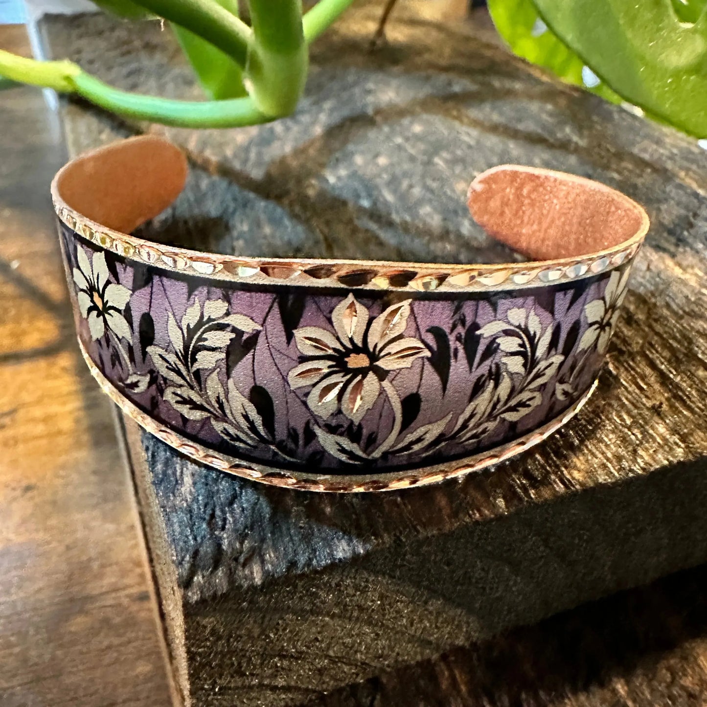 Handmade Boho Copper Purple Floral Wide Cuff Bracelet, Gift BoxHandmade Boho Copper Purple Floral Wide Cuff Bracelet, Gift Box - Premium boho bracelet from COPPER ARTS INC. - Just $32! Shop now at Silver Elegant