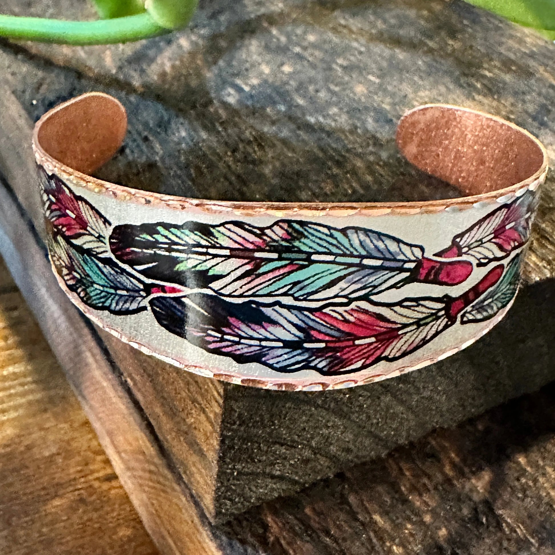 Handmade Boho Native American Cuff Bracelet, Colorful Feather Copper Bracelet, Gift BoxHandmade Boho Native American Cuff Bracelet, Colorful Feather Copper Bracelet, Gift Box - Premium boho bracelet from COPPER ARTS INC. - Just $32! Shop now at Silver Elegant