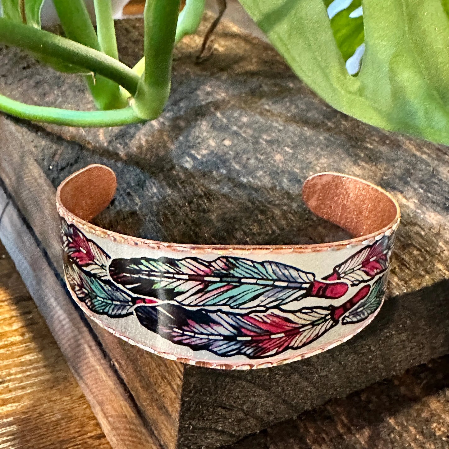 Handmade Boho Native American Cuff Bracelet, Colorful Feather Copper Bracelet, Gift BoxHandmade Boho Native American Cuff Bracelet, Colorful Feather Copper Bracelet, Gift Box - Premium boho bracelet from COPPER ARTS INC. - Just $32! Shop now at Silver Elegant