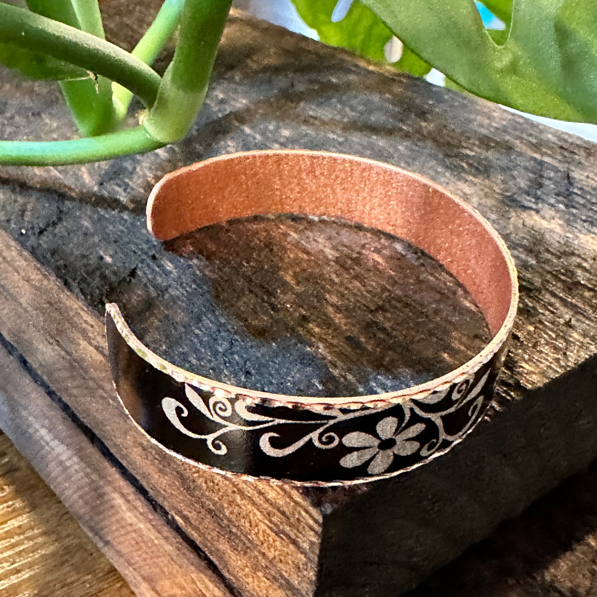 Handmade Boho Western Copper Cuff Black Floral Narrow Bracelet, Gift BoxHandmade Boho Western Copper Cuff Black Floral Narrow Bracelet, Gift Box - Premium boho bracelet from COPPER ARTS INC. - Just $27! Shop now at Silver Elegant