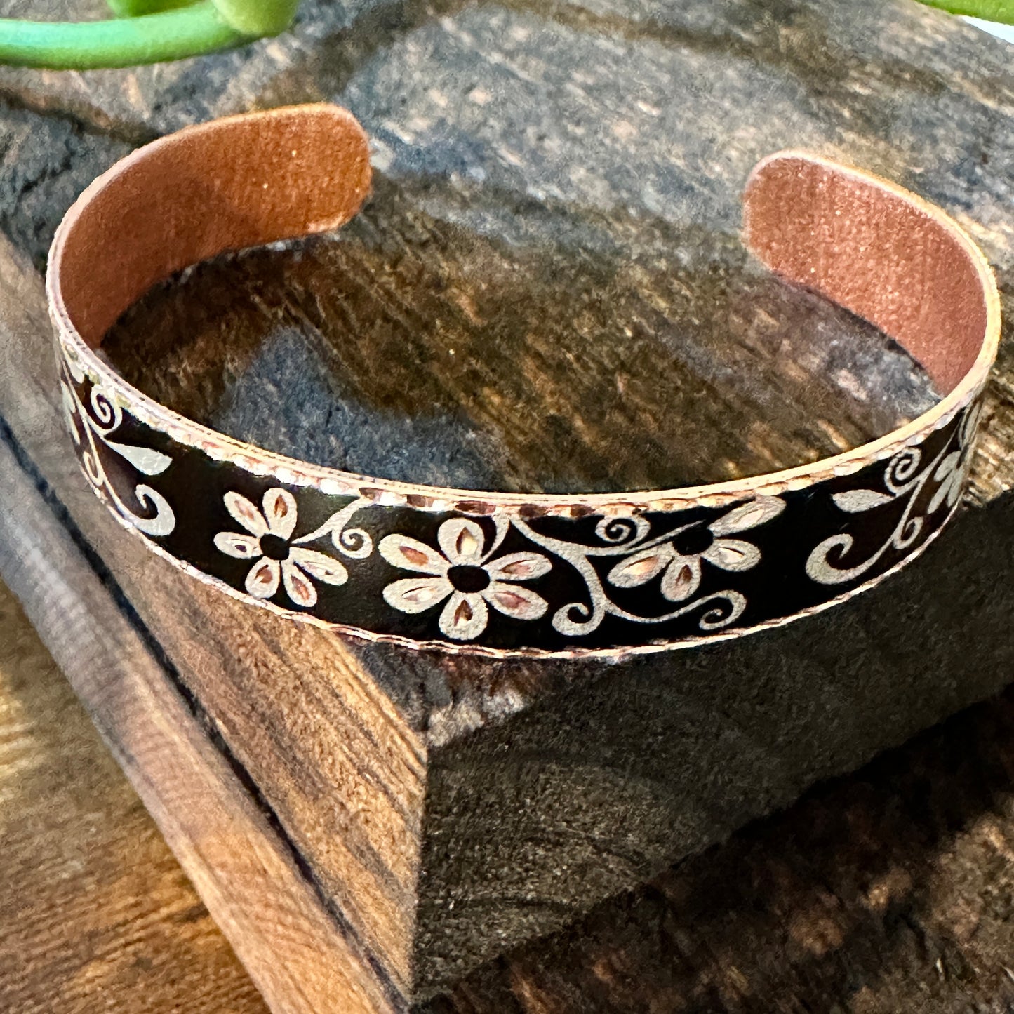 Handmade Boho Western Copper Cuff Black Floral Narrow Bracelet, Gift BoxHandmade Boho Western Copper Cuff Black Floral Narrow Bracelet, Gift Box - Premium boho bracelet from COPPER ARTS INC. - Just $27! Shop now at Silver Elegant