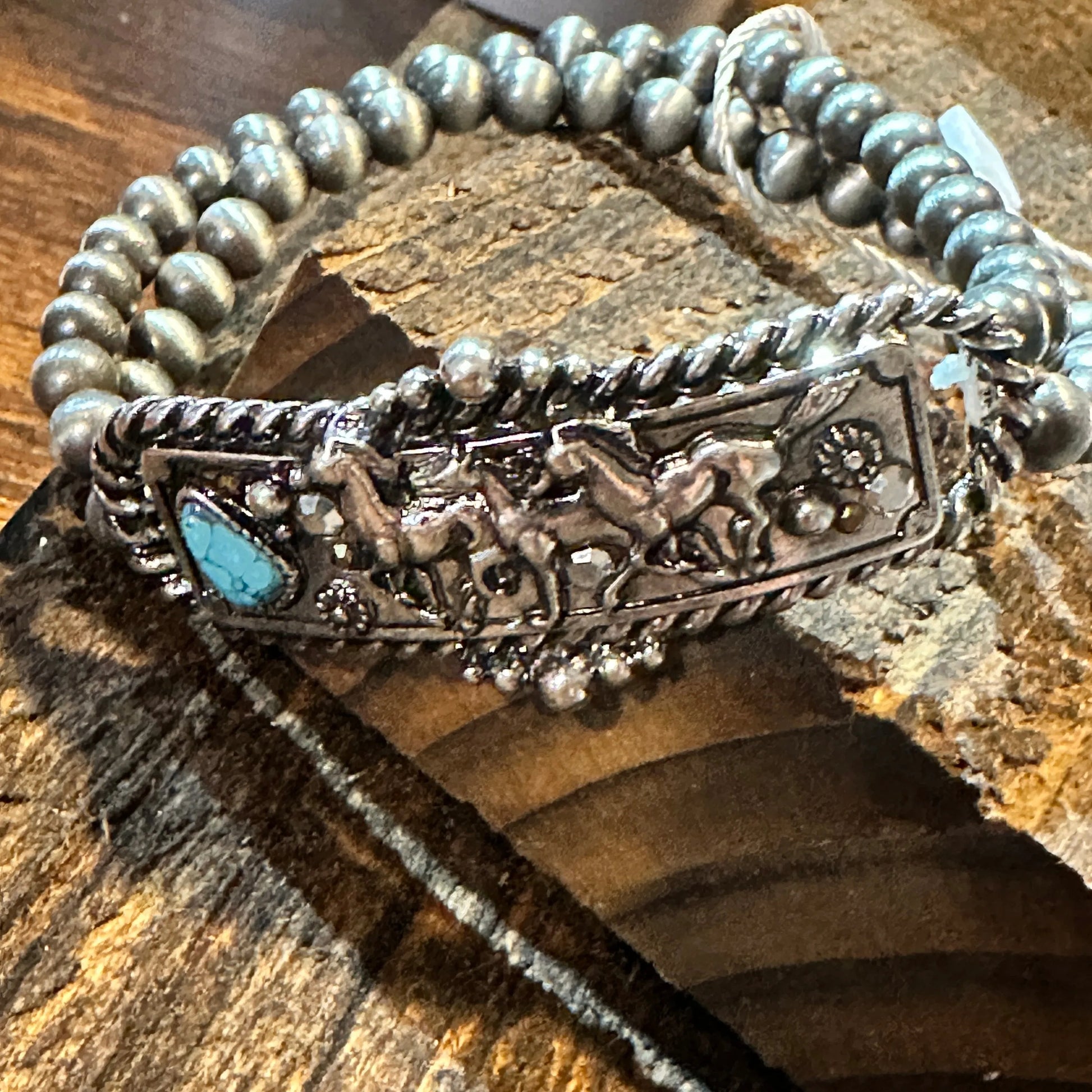 Handcrafted Boho Western Navajo Horse Estuarian Turquoise Stretch Bracelet, Gift BoxHandcrafted Boho Western Navajo Horse Estuarian Turquoise Stretch Bracelet, Gift Box - Premium boho bracelet from Silver Elegant - Just $24! Shop now at Silver Elegant