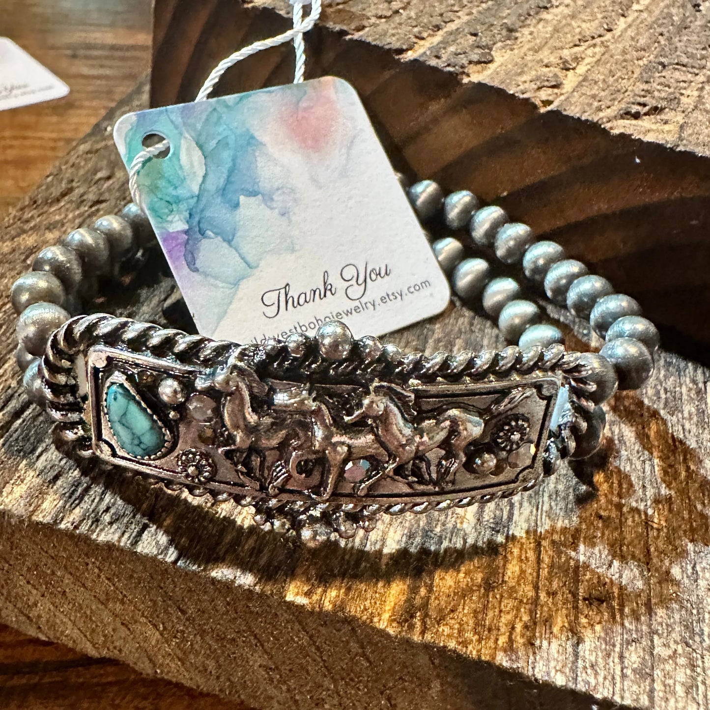 Handcrafted Boho Western Navajo Horse Estuarian Turquoise Stretch Bracelet, Gift BoxHandcrafted Boho Western Navajo Horse Estuarian Turquoise Stretch Bracelet, Gift Box - Premium boho bracelet from Silver Elegant - Just $24! Shop now at Silver Elegant