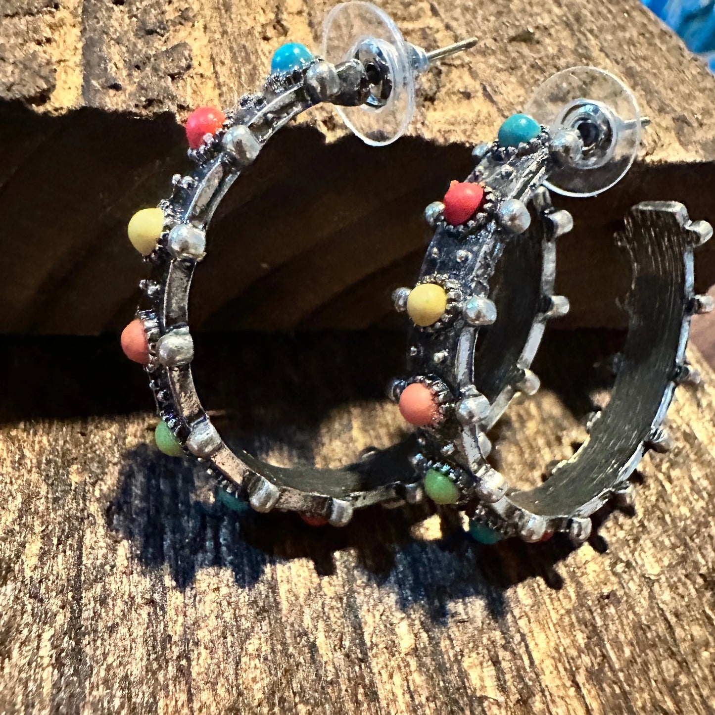 Handcrafted Western Chic Studded Multicolor Open Hoop Stud Earrings, Gift BoxHandcrafted Western Chic Studded Multicolor Open Hoop Stud Earrings, Gift Box - Premium Drop Earring Stud from Sophia Collection - Just $18! Shop now at Silver Elegant