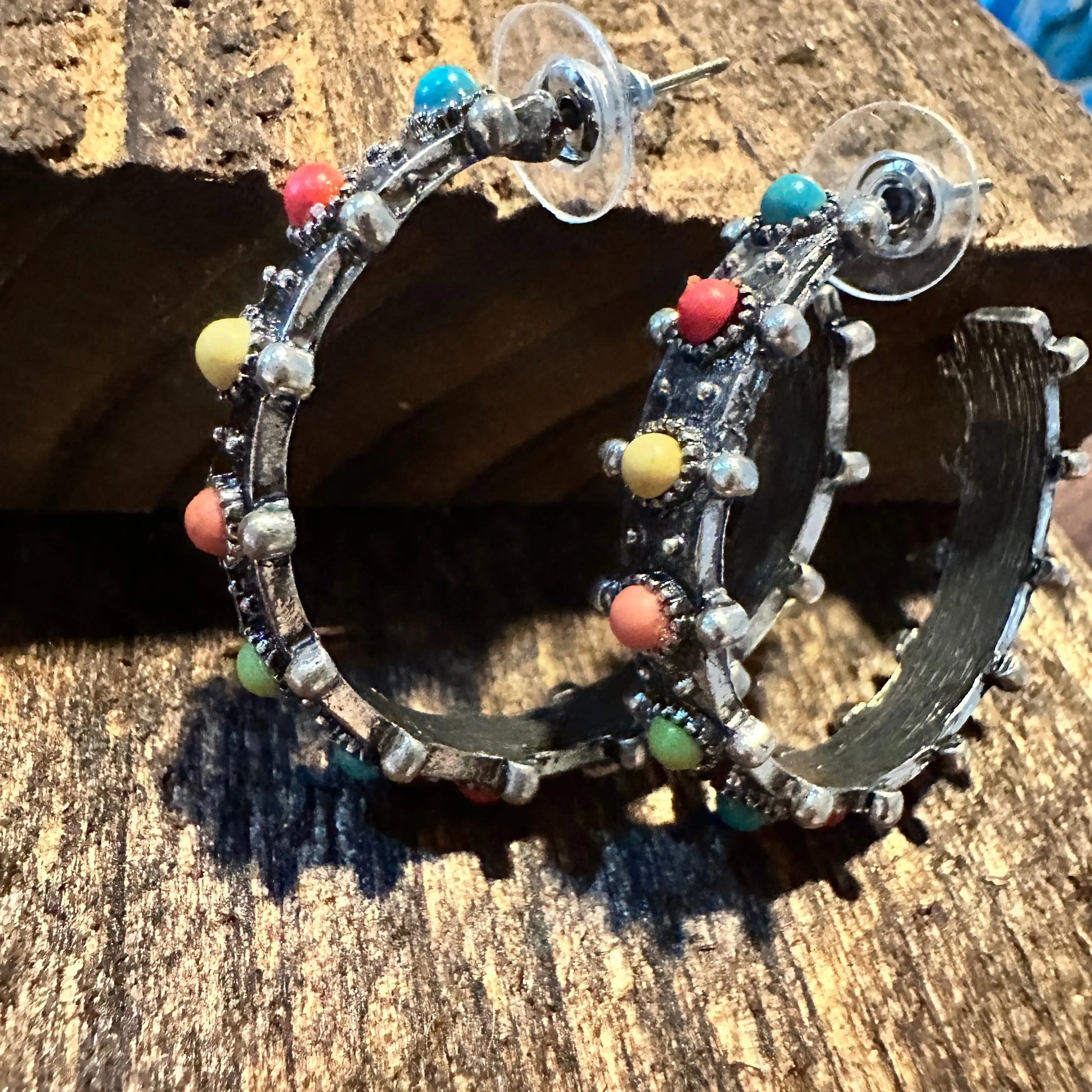 Handcrafted Western Chic Studded Multicolor Open Hoop Stud Earrings, Gift BoxHandcrafted Western Chic Studded Multicolor Open Hoop Stud Earrings, Gift Box - Premium Drop Earring Stud from Sophia Collection - Just $18! Shop now at Silver Elegant