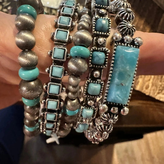 Handcrafted Boho Western Bracelet, Beaded Turquoise 5/PC Stretch Bracelet Set, Gift BoxHandcrafted Boho Western Bracelet, Beaded Turquoise 5/PC Stretch Bracelet Set, Gift Box - Premium boho bracelet from Sophia Collection - Just $38! Shop now at Silver Elegant