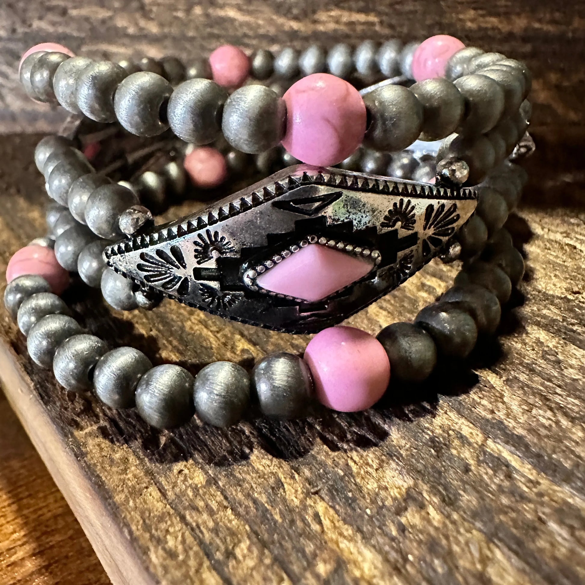 Handmade Boho Beaded Bracelet, Navajo Stretch Cuff Bracelet, Three Piece Pink, Gift boxHandmade Boho Beaded Bracelet, Navajo Stretch Cuff Bracelet, Three Piece Pink, Gift box - Premium boho bracelet from Lunar Deer - Just $24! Shop now at Silver Elegant