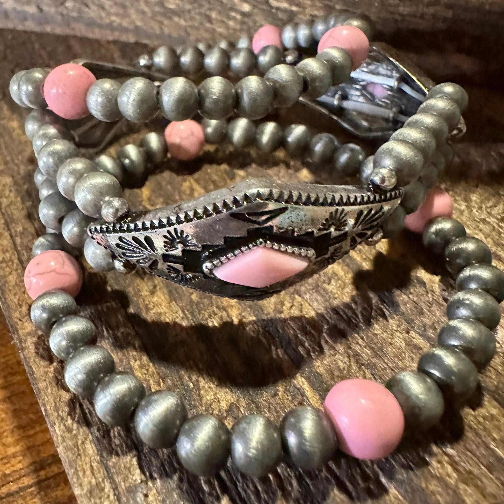 Handmade Boho Beaded Bracelet, Navajo Stretch Cuff Bracelet, Three Piece Pink, Gift boxHandmade Boho Beaded Bracelet, Navajo Stretch Cuff Bracelet, Three Piece Pink, Gift box - Premium boho bracelet from Lunar Deer - Just $24! Shop now at Silver Elegant