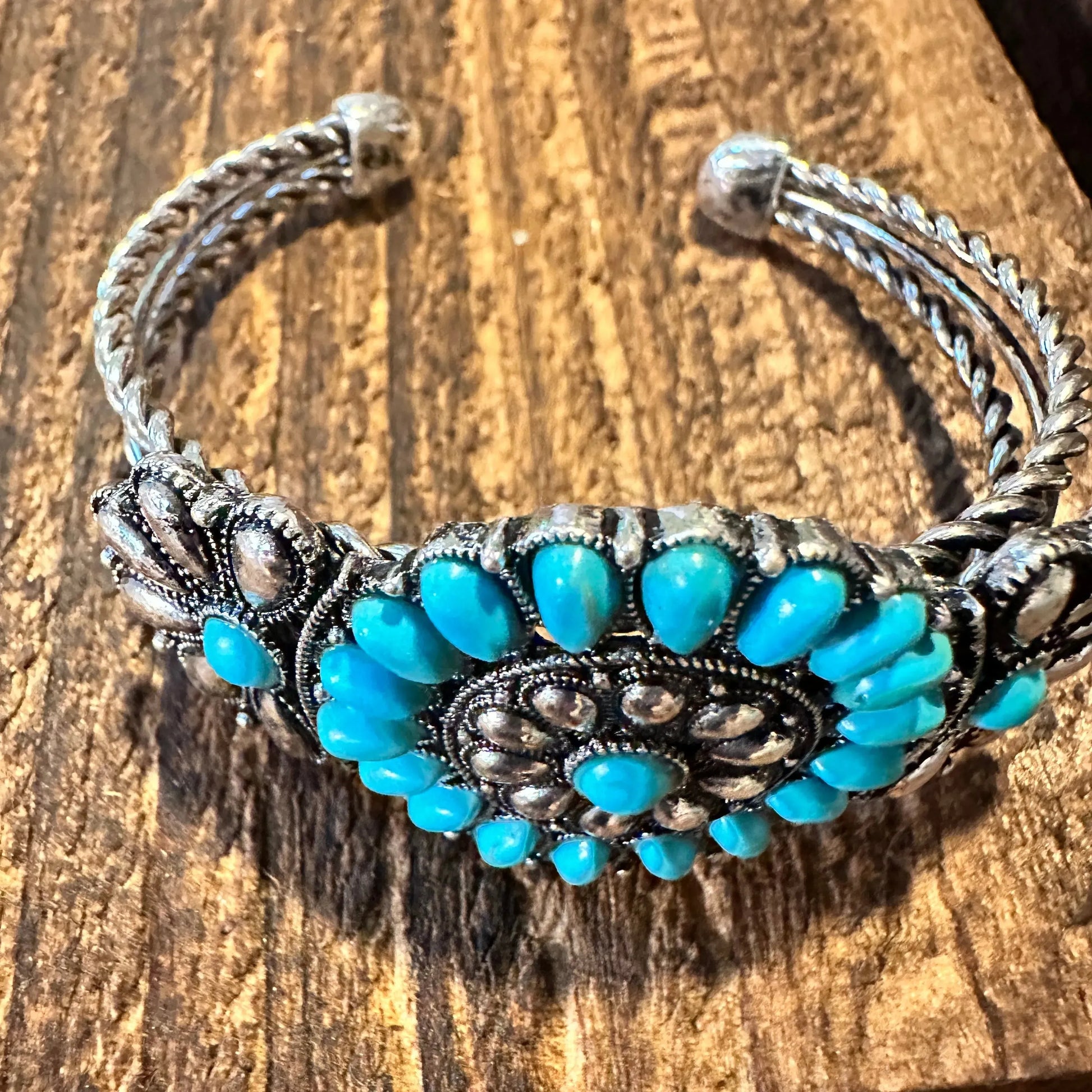 Handcrafted Western Boho Bangle, Flower Turquoise Stone Open Bangle, Gift BoxHandcrafted Western Boho Bangle, Flower Turquoise Stone Open Bangle, Gift Box - Premium boho bracelet from Lunar Deer - Just $29! Shop now at Silver Elegant