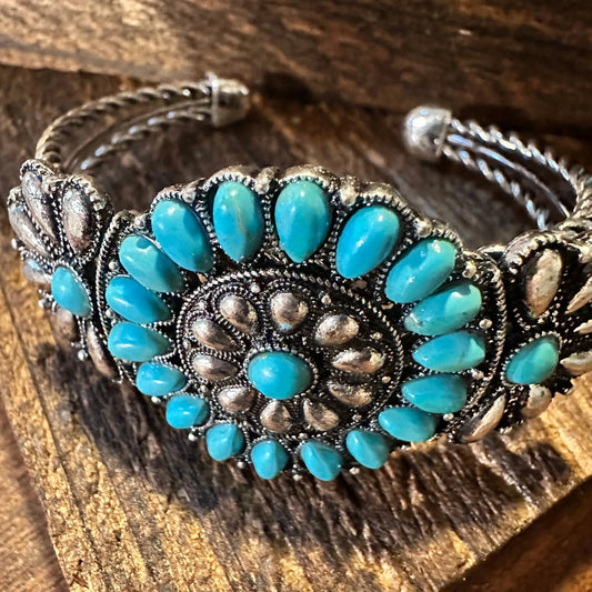 Handcrafted Western Boho Bangle, Flower Turquoise Stone Open Bangle, Gift BoxHandcrafted Western Boho Bangle, Flower Turquoise Stone Open Bangle, Gift Box - Premium boho bracelet from Lunar Deer - Just $29! Shop now at Silver Elegant