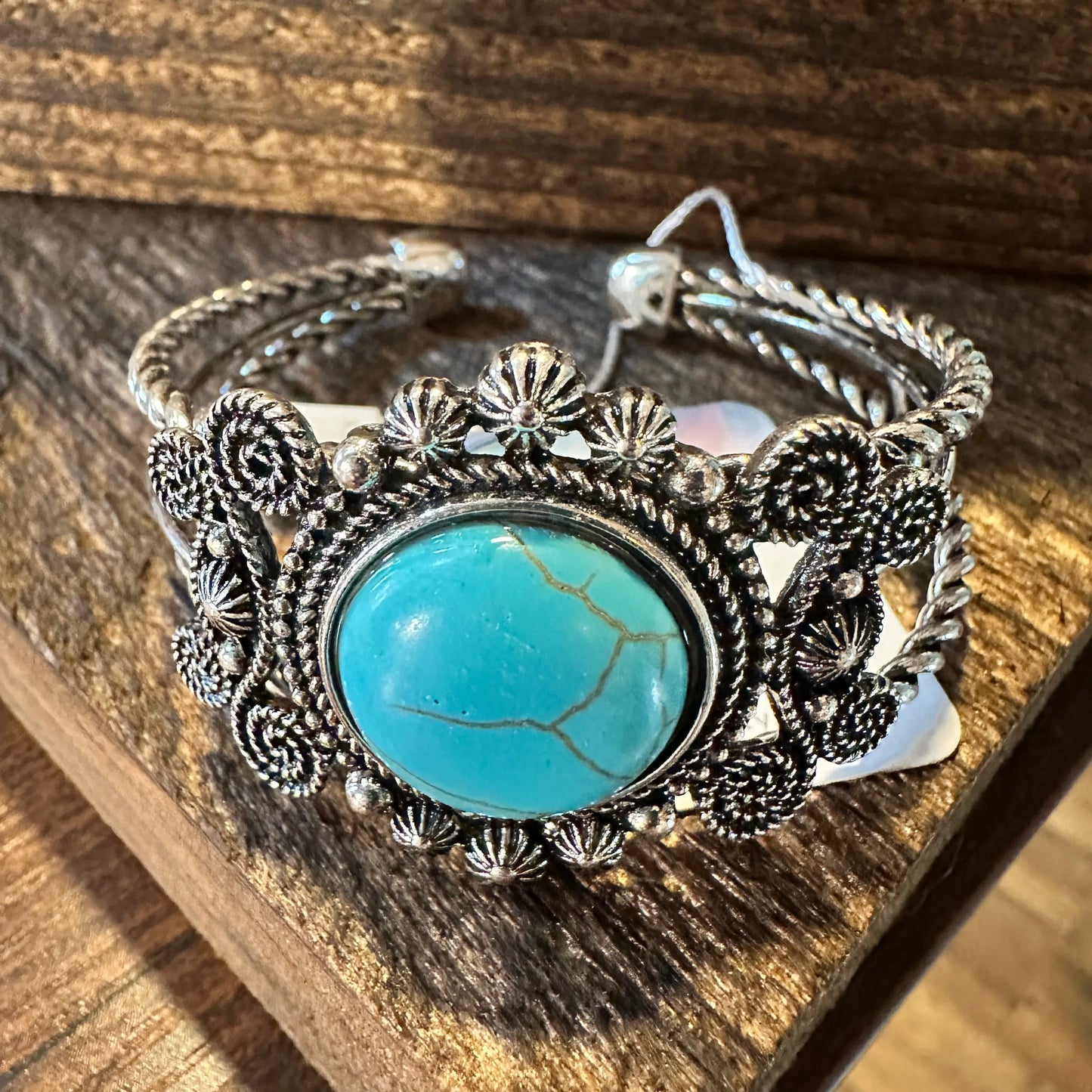 Handcrafted Boho Hippie Bangle, Western Turquoise Stone Floral Open Bangle, Gift BoxHandcrafted Boho Hippie Bangle, Western Turquoise Stone Floral Open Bangle, Gift Box - Premium boho bracelet from Lunar Deer - Just $29! Shop now at Silver Elegant