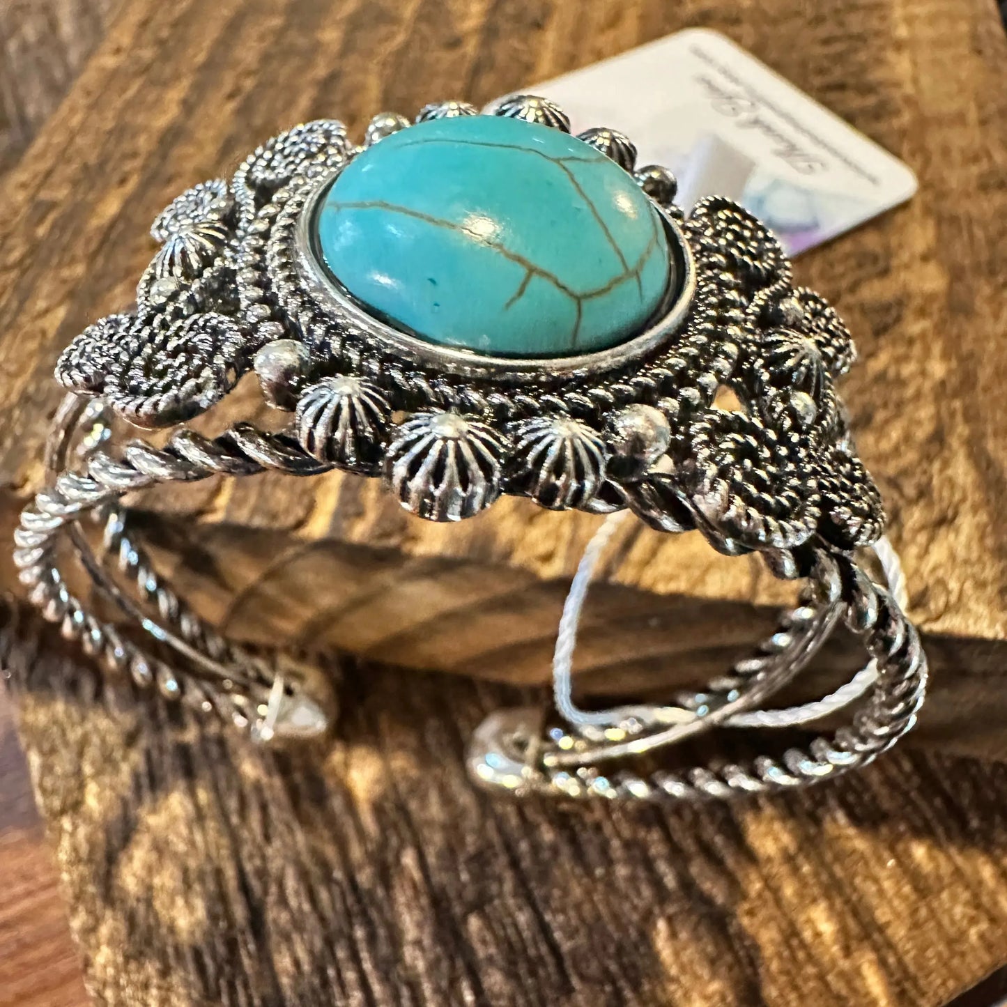 Handcrafted Boho Hippie Bangle, Western Turquoise Stone Floral Open Bangle, Gift BoxHandcrafted Boho Hippie Bangle, Western Turquoise Stone Floral Open Bangle, Gift Box - Premium boho bracelet from Lunar Deer - Just $29! Shop now at Silver Elegant