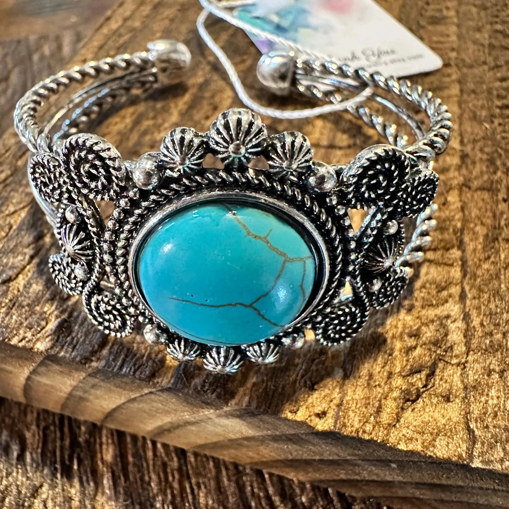 Handcrafted Boho Hippie Bangle, Western Turquoise Stone Floral Open Bangle, Gift BoxHandcrafted Boho Hippie Bangle, Western Turquoise Stone Floral Open Bangle, Gift Box - Premium boho bracelet from Lunar Deer - Just $29! Shop now at Silver Elegant