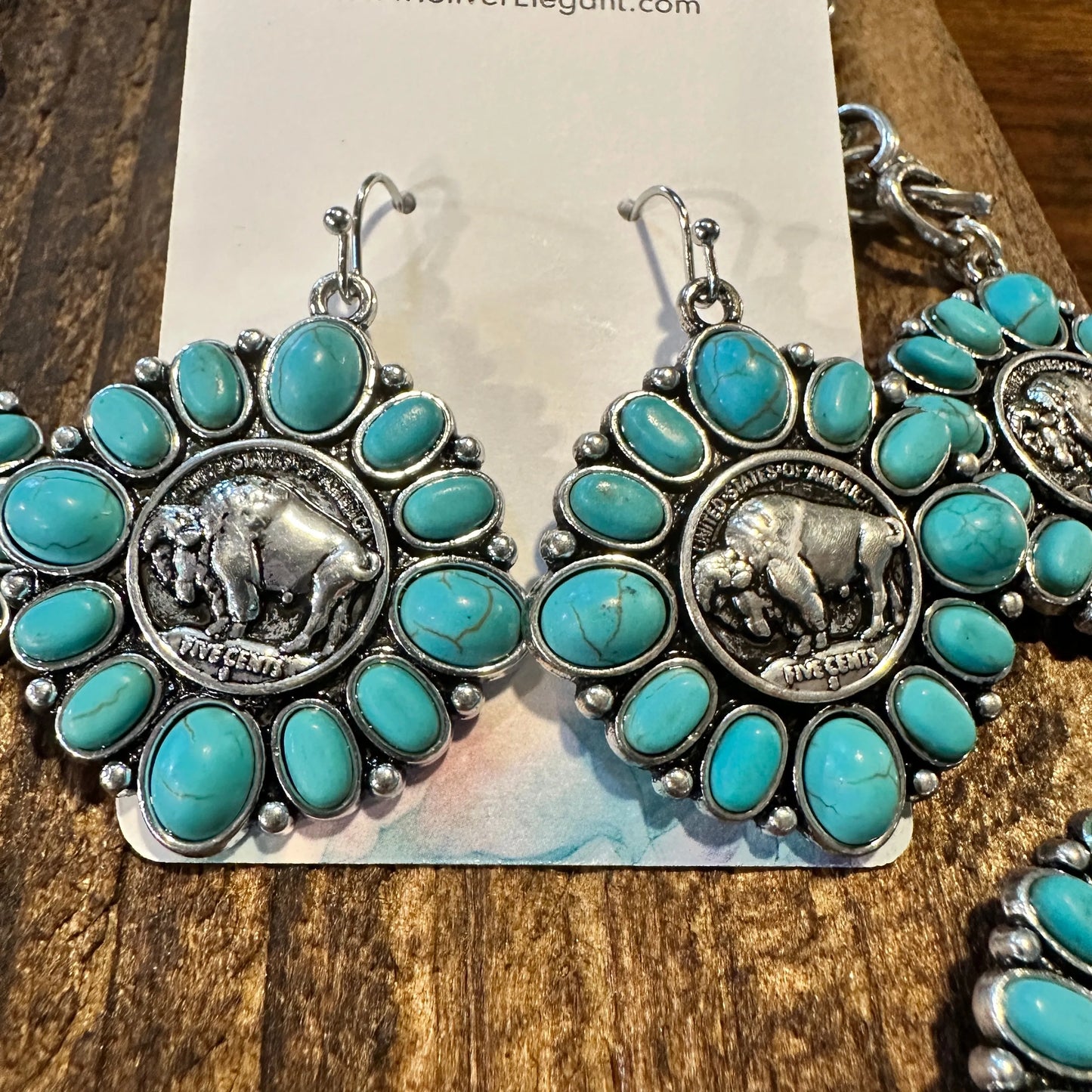 Boho Western Buffalo Coin Cowboy Turquoise Adjustable Necklace/Drop Earring Set, Gift BoxBoho Western Buffalo Coin Cowboy Turquoise Adjustable Necklace/Drop Earring Set, Gift Box - Premium Pendant Necklace from Silver Elegant - Just $42! Shop now at Silver Elegant