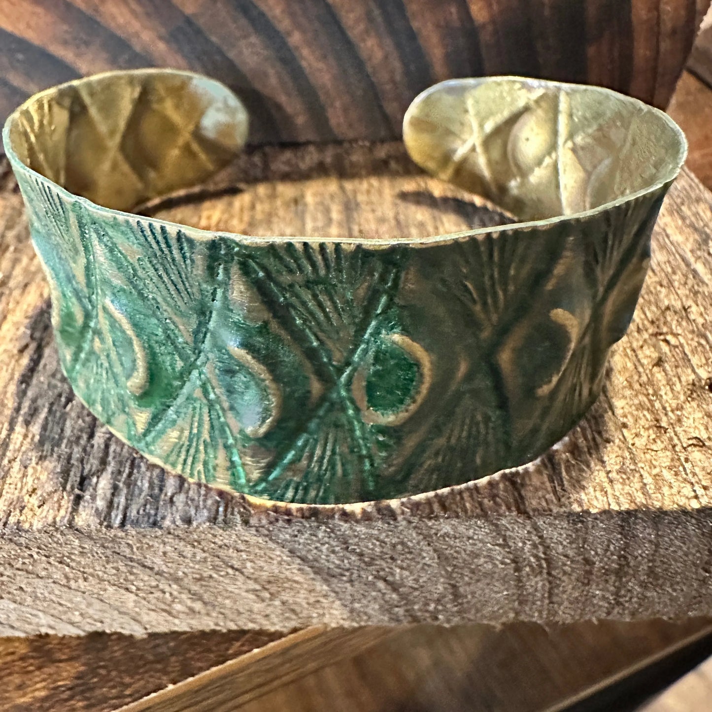 Handcrafted Artesian Boho Brass Patina Bracelet, Moons & Diamonds on Green, Adjustable, Gift BoxHandcrafted Artesian Boho Brass Patina Bracelet, Moons & Diamonds on Green, Adjustable, Gift Box - Premium boho bracelet from Silver Elegant - Just $29! Shop now at Silver Elegant