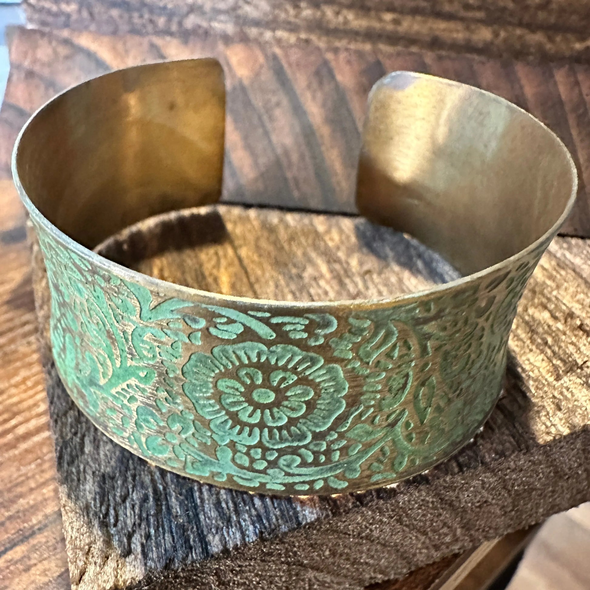 Handcrafted Artesian Boho Brass Patina Bracelet, Chartreuse Floral Scrollwork, Adjustable, Gift BoxHandcrafted Artesian Boho Brass Patina Bracelet, Chartreuse Floral Scrollwork, Adjustable, Gift Box - Premium boho bracelet from Silver Elegant - Just $29! Shop now at Silver Elegant