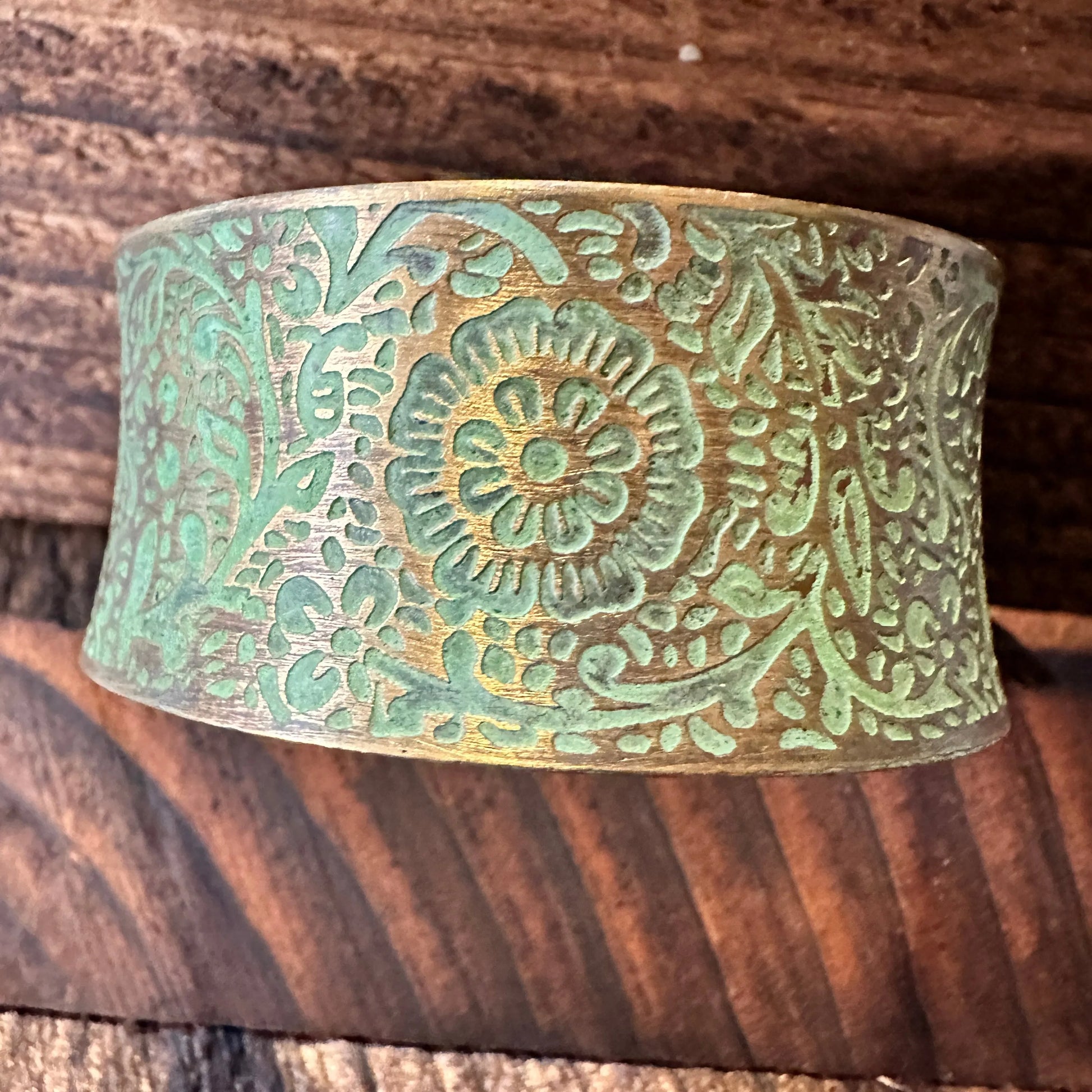 Handcrafted Artesian Boho Brass Patina Bracelet, Chartreuse Floral Scrollwork, Adjustable, Gift BoxHandcrafted Artesian Boho Brass Patina Bracelet, Chartreuse Floral Scrollwork, Adjustable, Gift Box - Premium boho bracelet from Silver Elegant - Just $29! Shop now at Silver Elegant