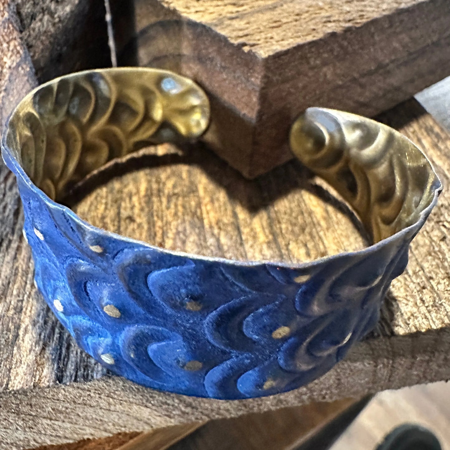 Handcrafted Artesian Boho Brass Patina Bracelet, Cobalt Blue Waves Dots, Adjustable, Gift BoxHandcrafted Artesian Boho Brass Patina Bracelet, Cobalt Blue Waves Dots, Adjustable, Gift Box - Premium boho bracelet from Silver Elegant - Just $29! Shop now at Silver Elegant