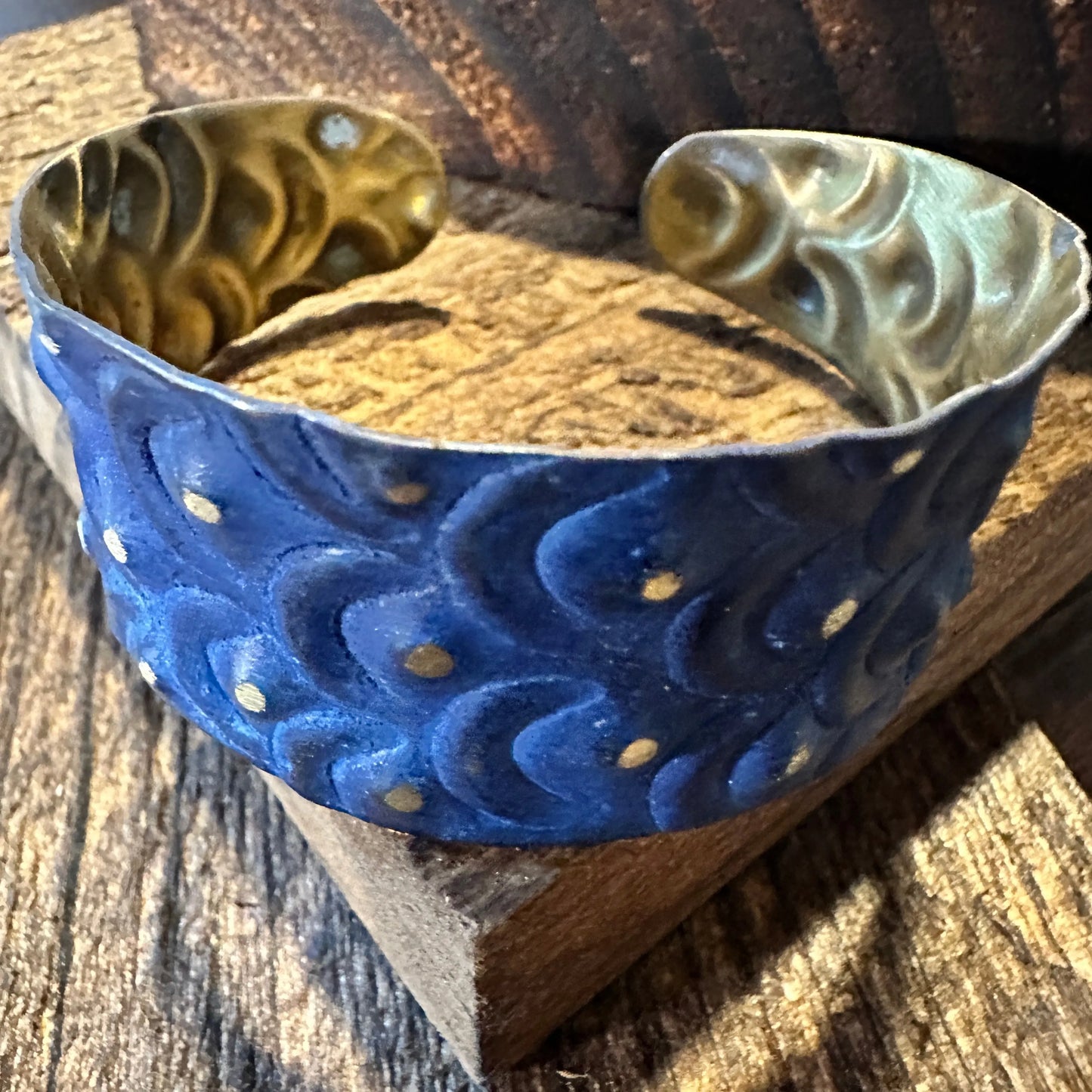 Handcrafted Artesian Boho Brass Patina Bracelet, Cobalt Blue Waves Dots, Adjustable, Gift BoxHandcrafted Artesian Boho Brass Patina Bracelet, Cobalt Blue Waves Dots, Adjustable, Gift Box - Premium boho bracelet from Silver Elegant - Just $29! Shop now at Silver Elegant