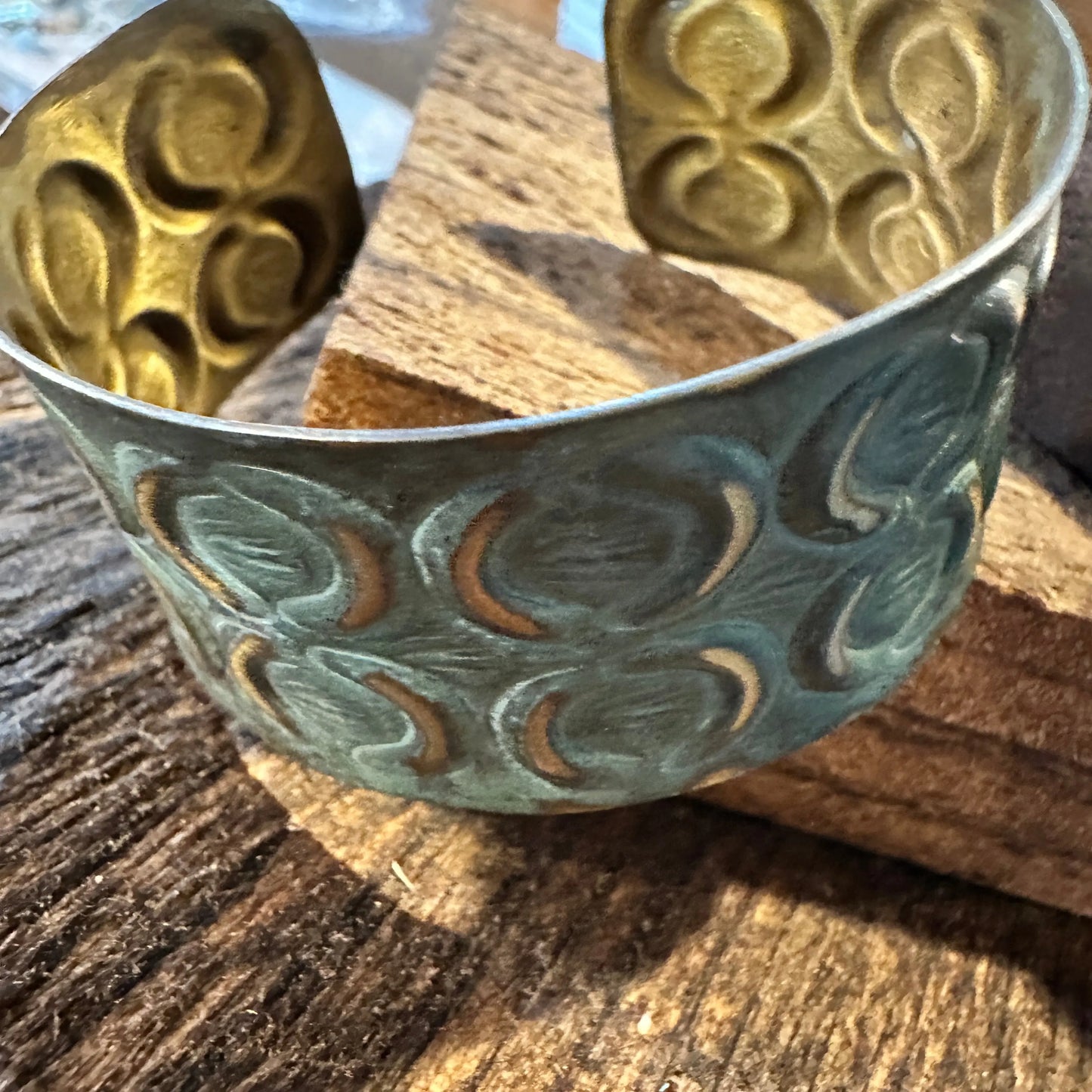 Handcrafted Artesian Boho Brass Patina Bracelet, Turquoise with Brass Crescents, Adjustable, Gift BoxHandcrafted Artesian Boho Brass Patina Bracelet, Turquoise with Brass Crescents, Adjustable, Gift Box - Premium boho bracelet from Silver Elegant - Just $29! Shop now at Silver Elegant