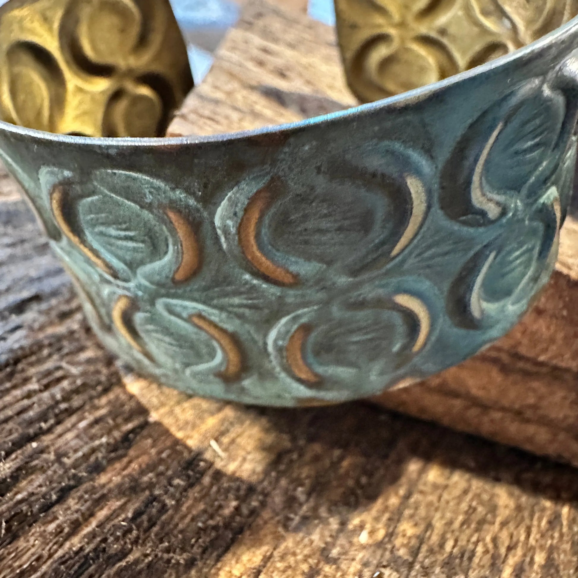 Handcrafted Artesian Boho Brass Patina Bracelet, Turquoise with Brass Crescents, Adjustable, Gift BoxHandcrafted Artesian Boho Brass Patina Bracelet, Turquoise with Brass Crescents, Adjustable, Gift Box - Premium boho bracelet from Silver Elegant - Just $29! Shop now at Silver Elegant