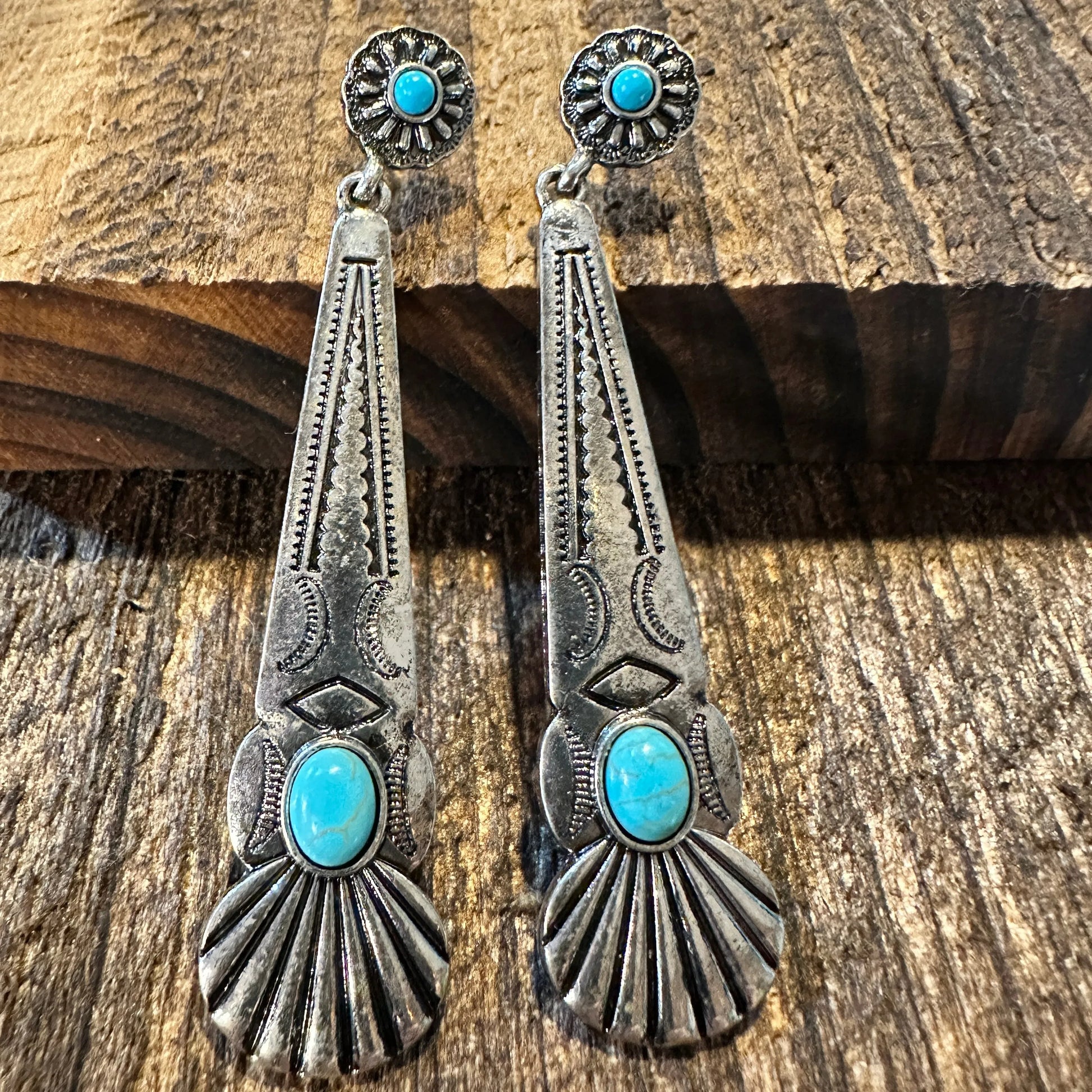 Boho Hippie Cowgirl Conch Drop Earrings, Turquoise Stone Silver Plated, Gift BoxBoho Hippie Cowgirl Conch Drop Earrings, Turquoise Stone Silver Plated, Gift Box - Premium Drop Stud Earring from Silver Elegant - Just $19! Shop now at Silver Elegant