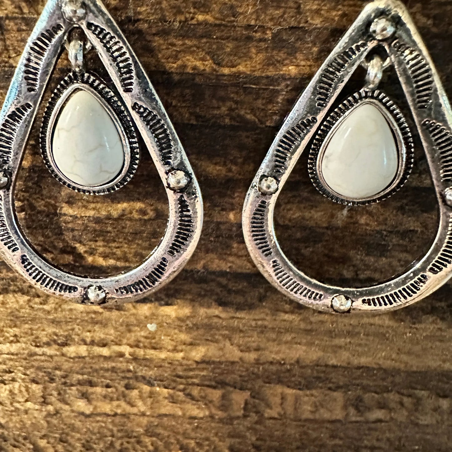 White Stone Teardrop Silver Earrings