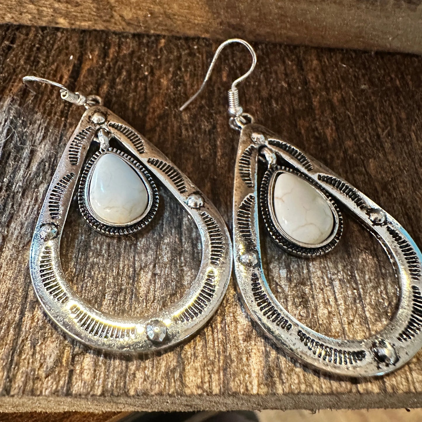 White Stone Teardrop Silver Earrings