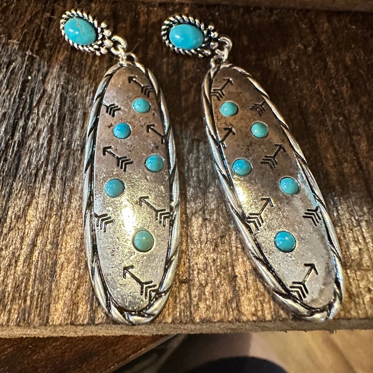 Boho Hippie Cowgirl Western Stamped Stone Earrings - Cactus Thunderbolt Arrows, Gift BoxBoho Hippie Cowgirl Western Stamped Stone Earrings - Cactus Thunderbolt Arrows, Gift Box - Premium Drop Stud Earring from Silver Elegant - Just $22! Shop now at Silver Elegant