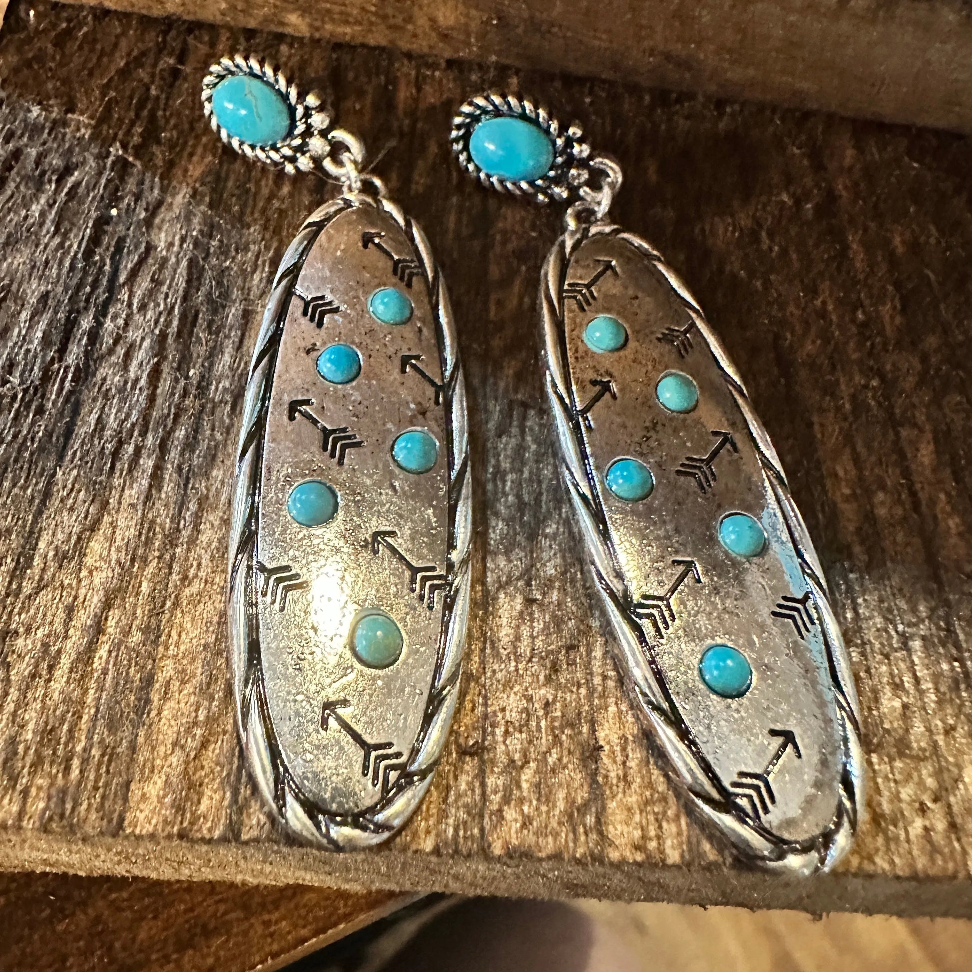 Boho Hippie Cowgirl Western Stamped Stone Earrings - Cactus Thunderbolt Arrows, Gift BoxBoho Hippie Cowgirl Western Stamped Stone Earrings - Cactus Thunderbolt Arrows, Gift Box - Premium Drop Stud Earring from Silver Elegant - Just $22! Shop now at Silver Elegant