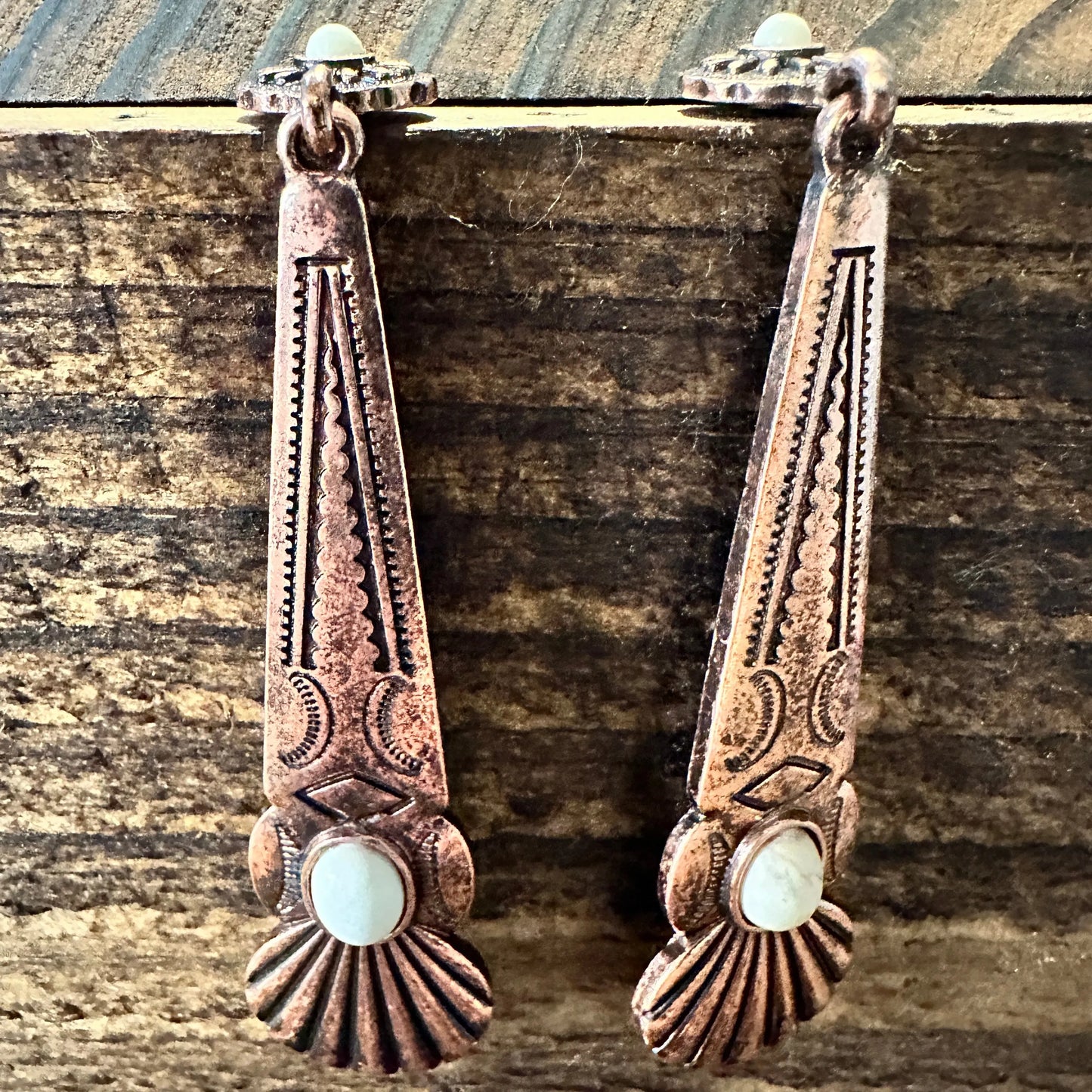 Boho Hippie Cowgirl Conch Drop Earrings, White Stone Copper Plated, Gift BoxBoho Hippie Cowgirl Conch Drop Earrings, White Stone Copper Plated, Gift Box - Premium Drop Stud Earring from Silver Elegant - Just $19! Shop now at Silver Elegant