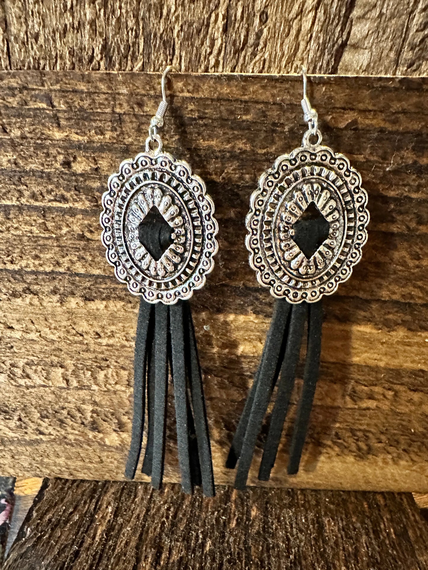 Boho Hippie Western Conch Tribal Silver Drop Wire Earrings, Black Leather, Gift BoxBoho Hippie Western Conch Tribal Silver Drop Wire Earrings, Black Leather, Gift Box - Premium Drop Wire Earring from Silver Elegant - Just $13! Shop now at Silver Elegant