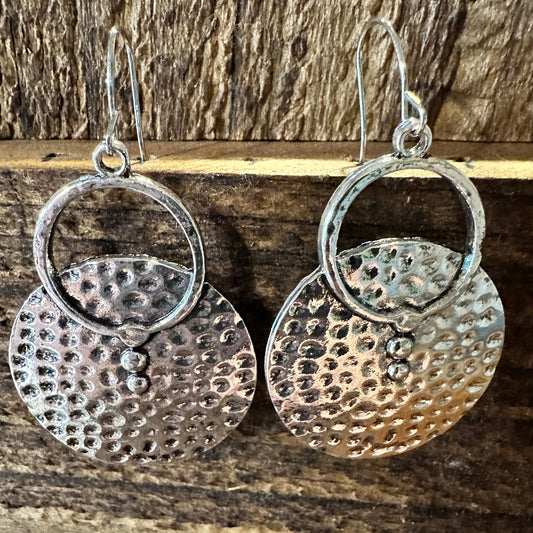 Boho Hippie Western Pounded Silver Circle Drop Wire Earrings, Gift BoxBoho Hippie Western Pounded Silver Circle Drop Wire Earrings, Gift Box - Premium Drop Wire Earring from Silver Elegant - Just $13! Shop now at Silver Elegant