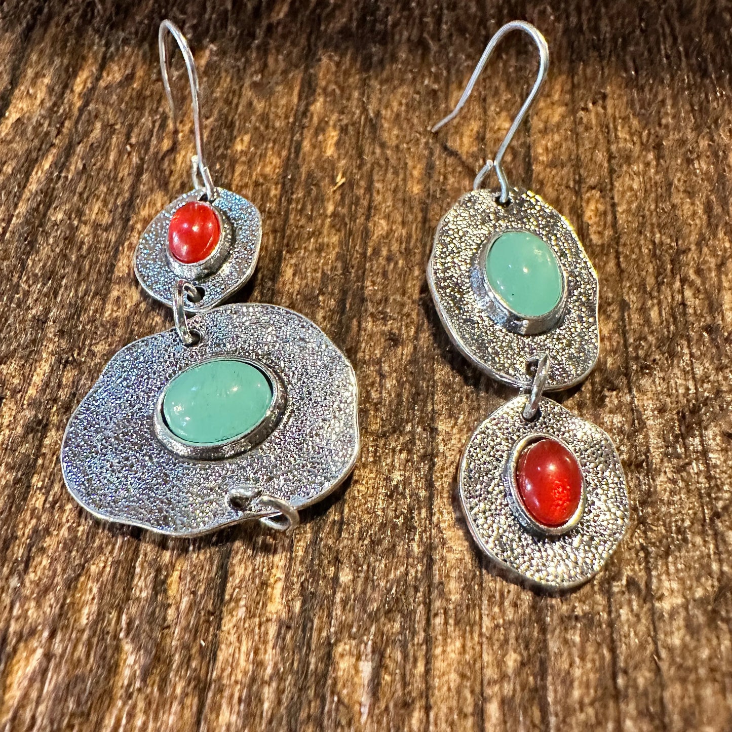 Boho Hippie Western Turquoise & Coral Stone Delicate Silver Drop Wire Earrings, Gift BoxBoho Hippie Western Turquoise & Coral Stone Delicate Silver Drop Wire Earrings, Gift Box - Premium Drop Wire Earring from Silver Elegant - Just $13! Shop now at Silver Elegant