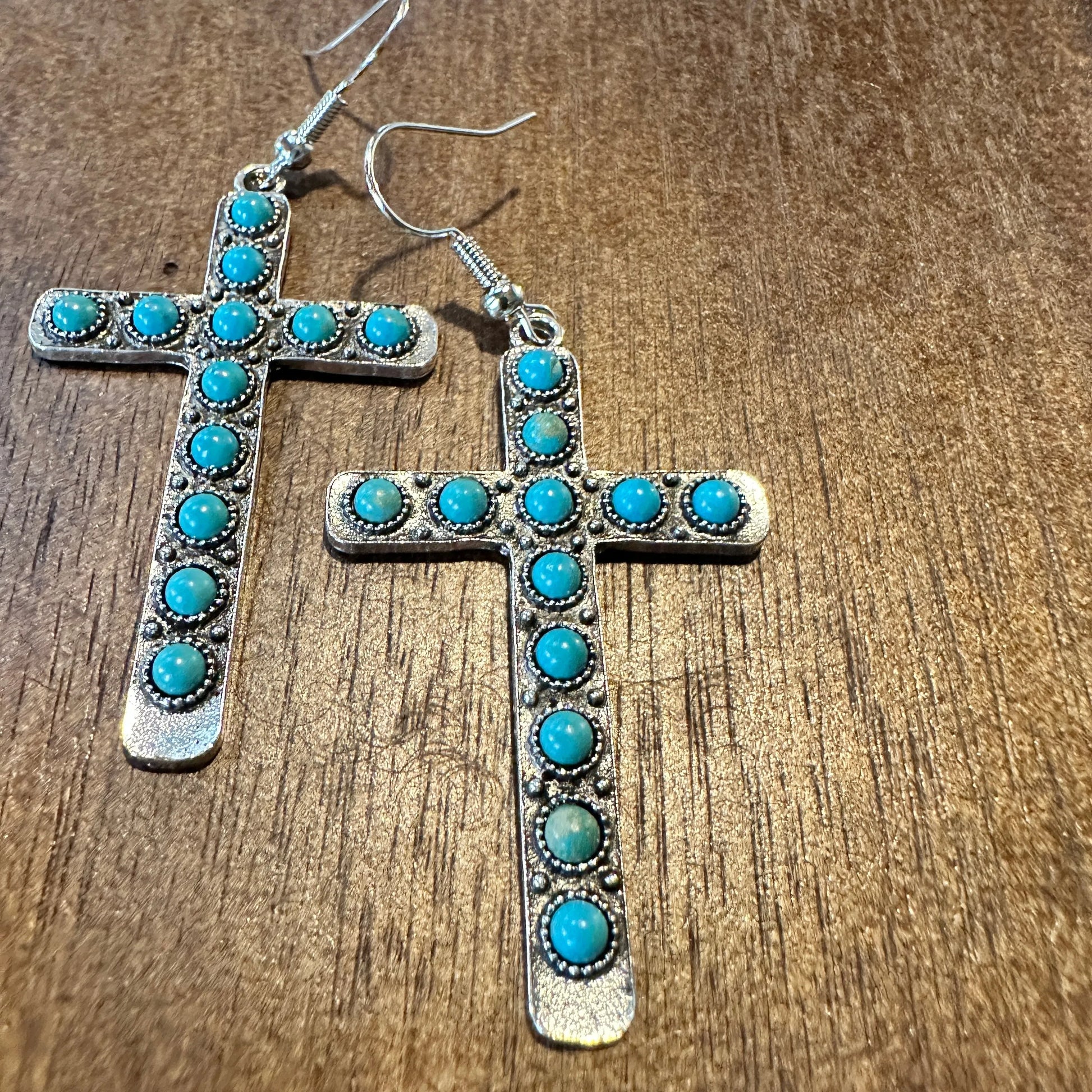 Boho Hippie Western Turquoise Stone Religion Cross Silver Drop Wire Earrings, Gift BoxBoho Hippie Western Turquoise Stone Religion Cross Silver Drop Wire Earrings, Gift Box - Premium Drop Wire Earring from Silver Elegant - Just $13! Shop now at Silver Elegant