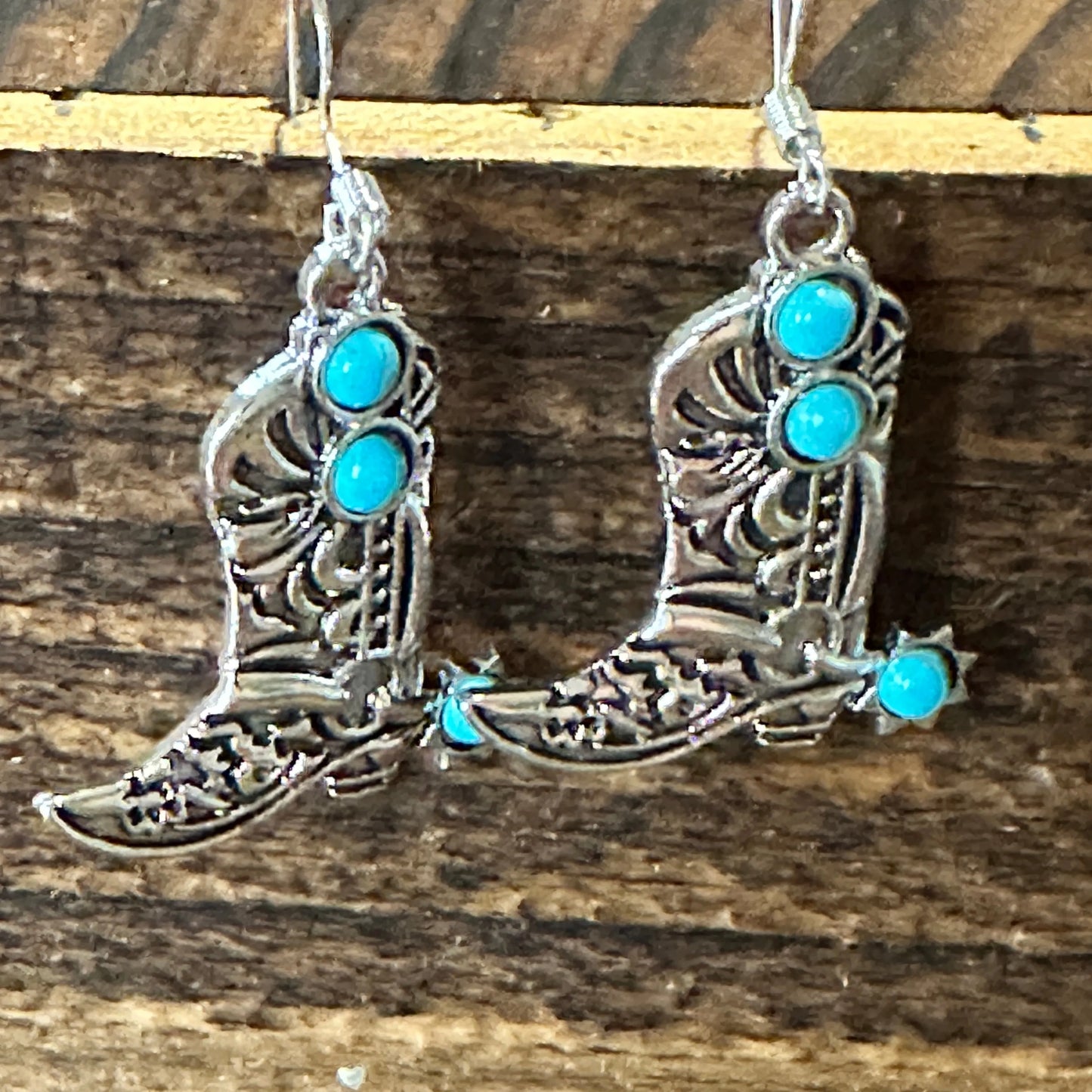 Boho Hippie Western CowgirlTurquoise Stone Boot Silver Drop Wire Earrings, Gift BoxBoho Hippie Western CowgirlTurquoise Stone Boot Silver Drop Wire Earrings, Gift Box - Premium Drop Wire Earring from Silver Elegant - Just $13! Shop now at Silver Elegant