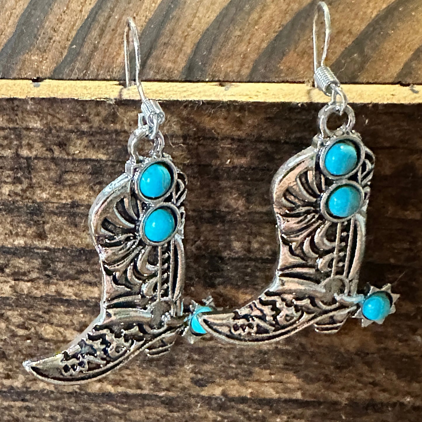 Boho Hippie Western CowgirlTurquoise Stone Boot Silver Drop Wire Earrings, Gift BoxBoho Hippie Western CowgirlTurquoise Stone Boot Silver Drop Wire Earrings, Gift Box - Premium Drop Wire Earring from Silver Elegant - Just $13! Shop now at Silver Elegant