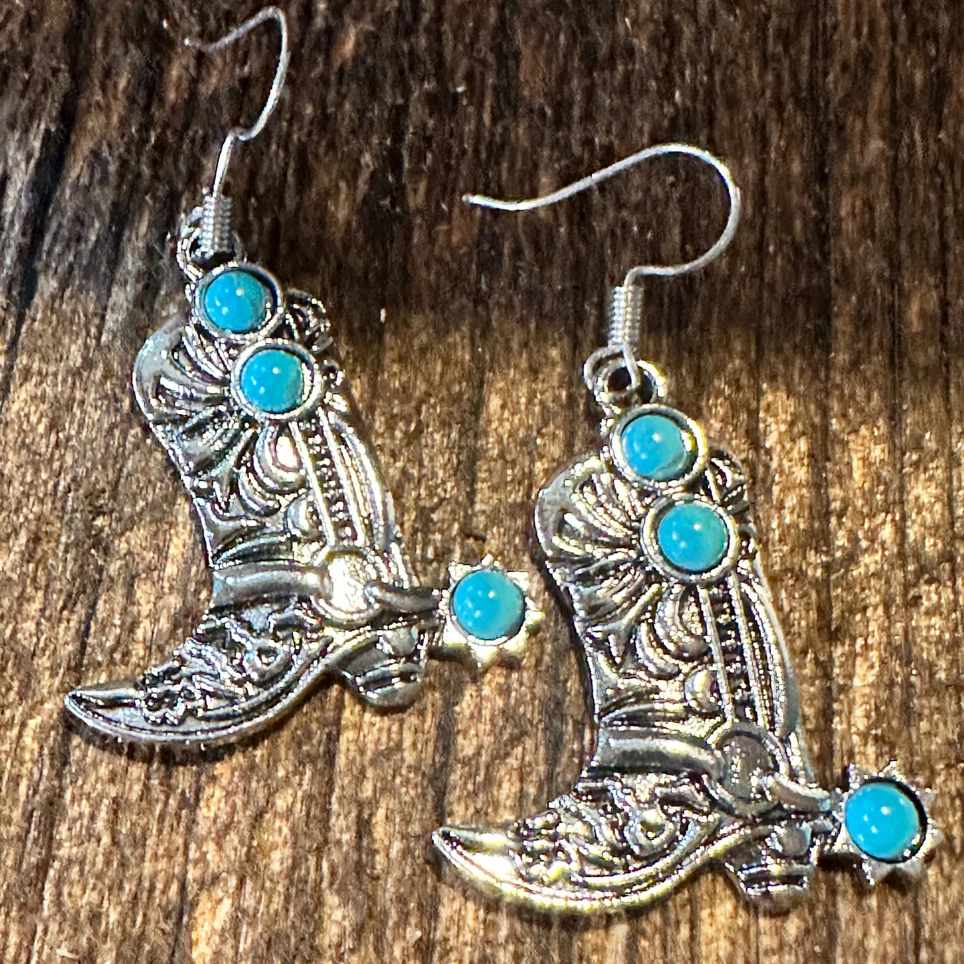 Boho Hippie Western CowgirlTurquoise Stone Boot Silver Drop Wire Earrings, Gift BoxBoho Hippie Western CowgirlTurquoise Stone Boot Silver Drop Wire Earrings, Gift Box - Premium Drop Wire Earring from Silver Elegant - Just $13! Shop now at Silver Elegant