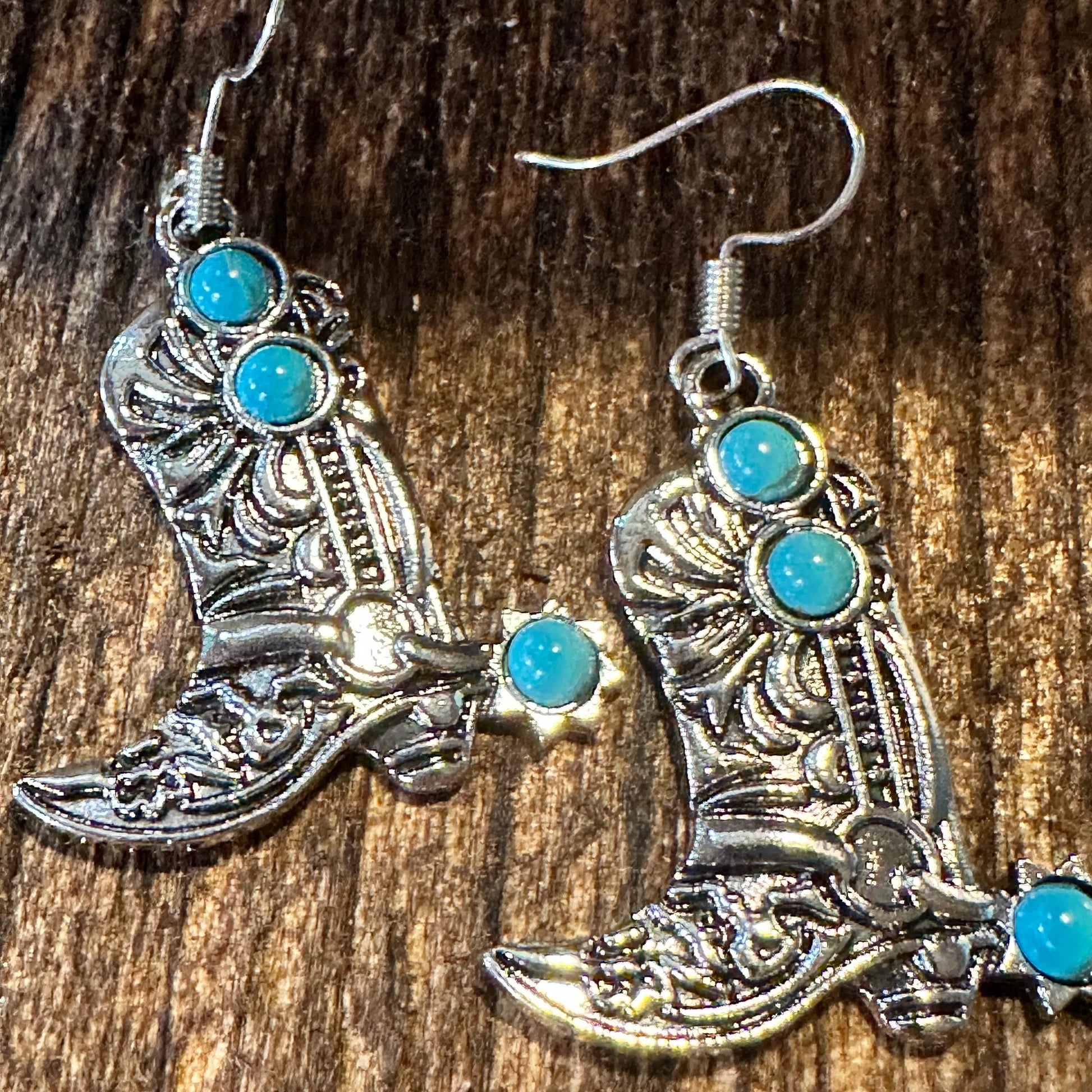 Boho Hippie Western CowgirlTurquoise Stone Boot Silver Drop Wire Earrings, Gift BoxBoho Hippie Western CowgirlTurquoise Stone Boot Silver Drop Wire Earrings, Gift Box - Premium Drop Wire Earring from Silver Elegant - Just $13! Shop now at Silver Elegant